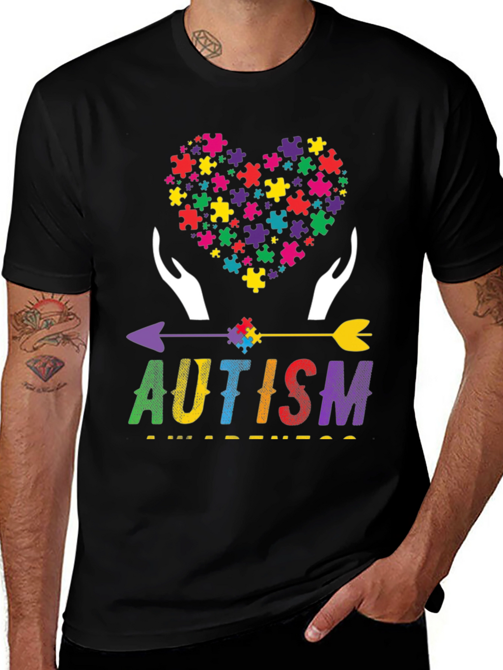 Autism Awareness Puzzle Heart Arrow T-Shirt