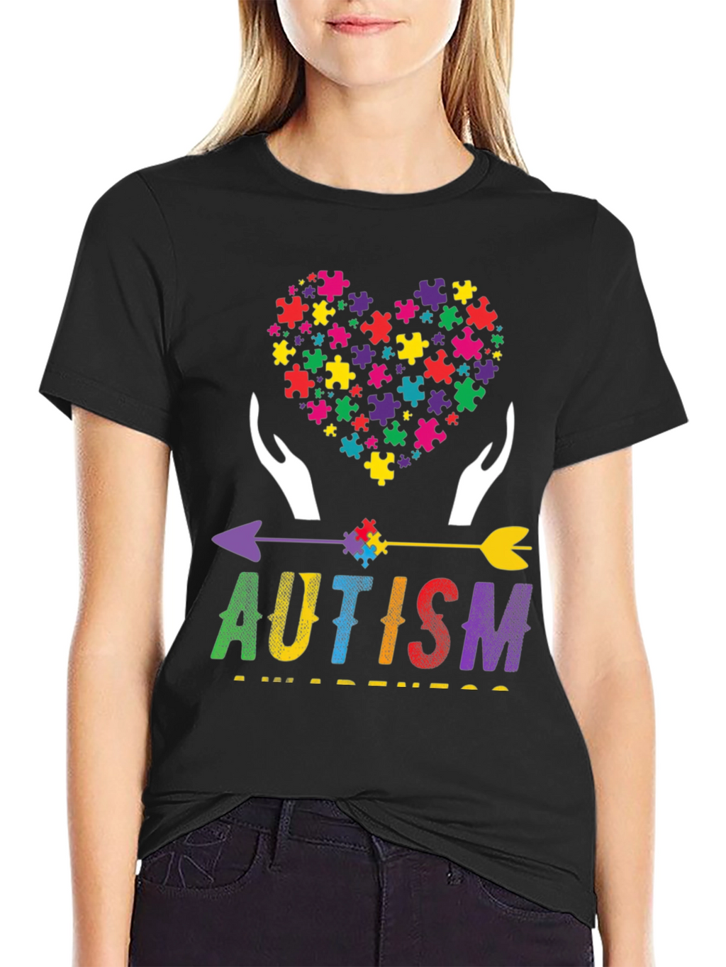 Autism Awareness Puzzle Heart Arrow T-Shirt