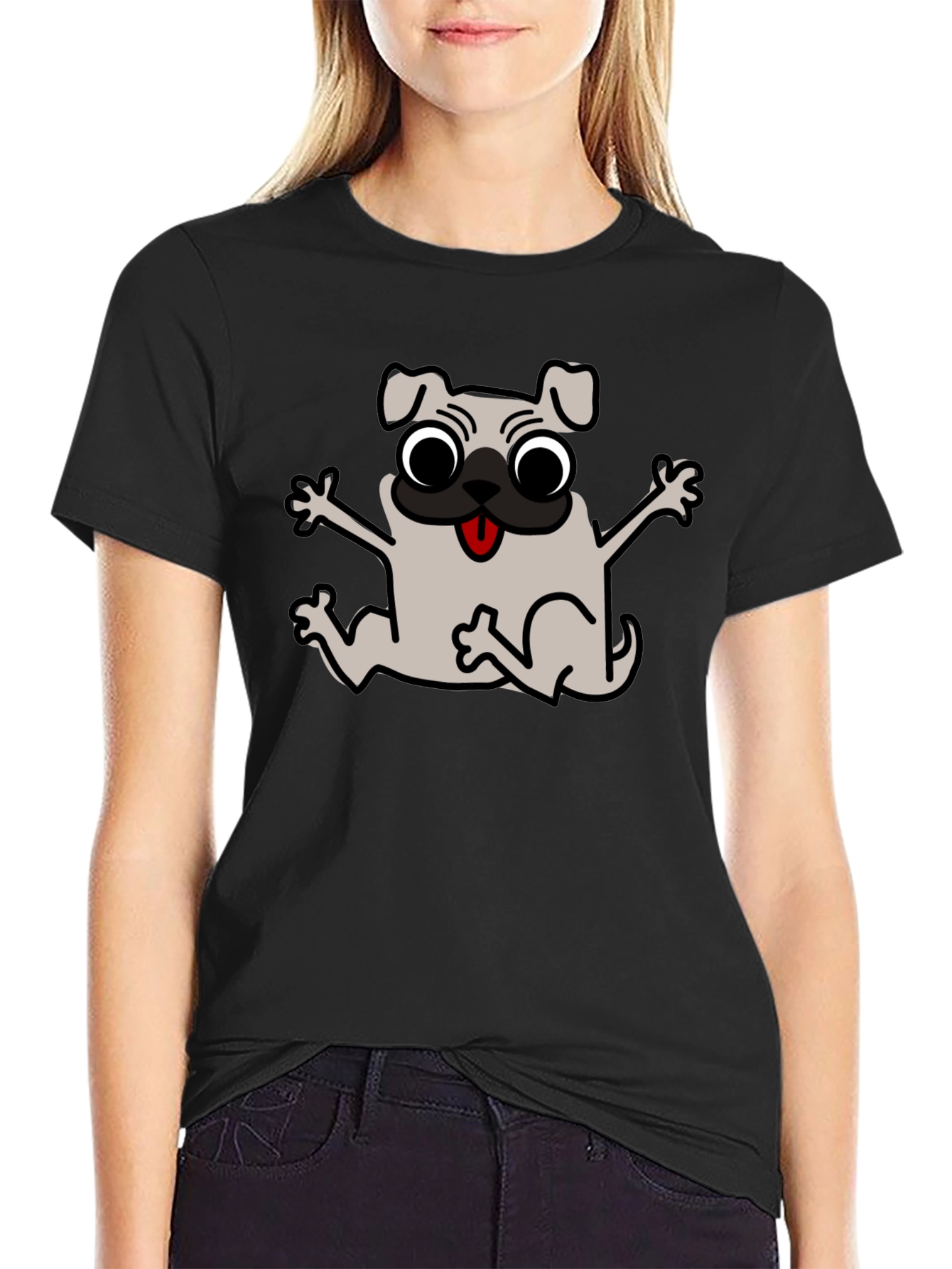 Funny Pug Graphic Tee - Black Cotton T-Shirt