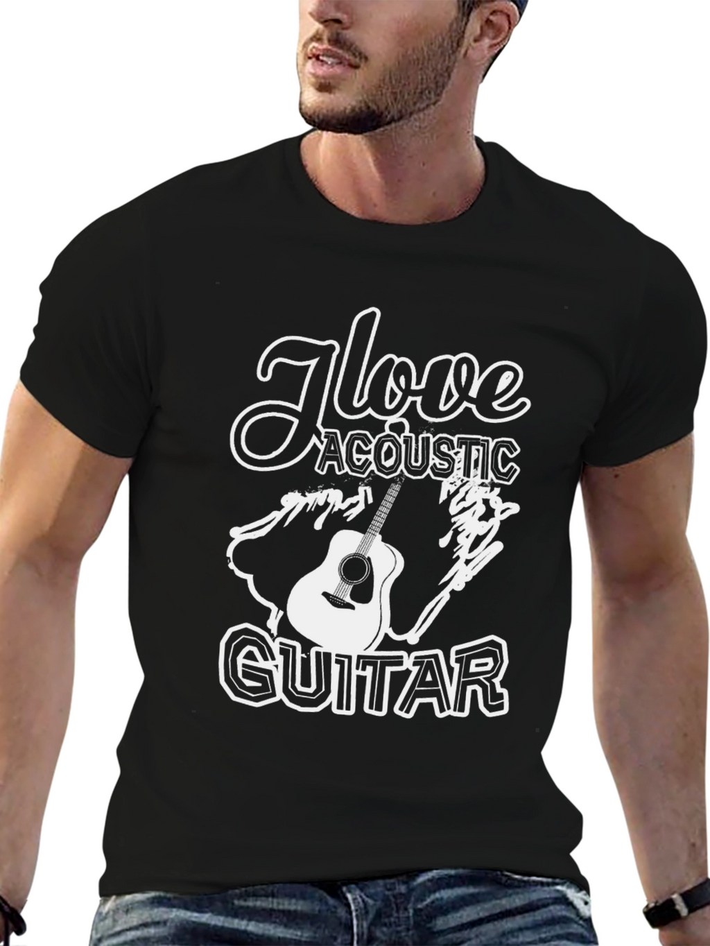 I Love Acoustic Guitar Black T-Shirt