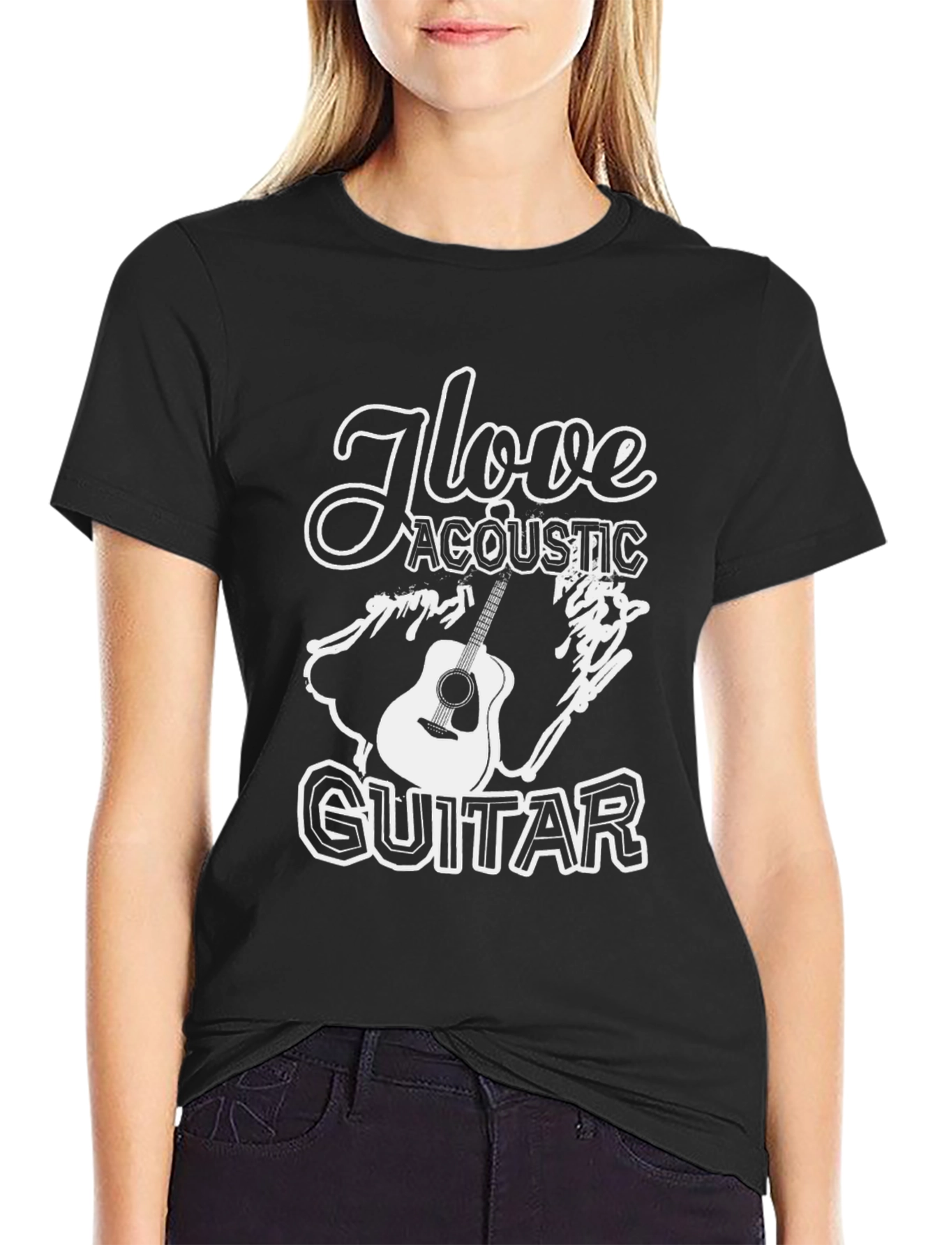 I Love Acoustic Guitar Black T-Shirt