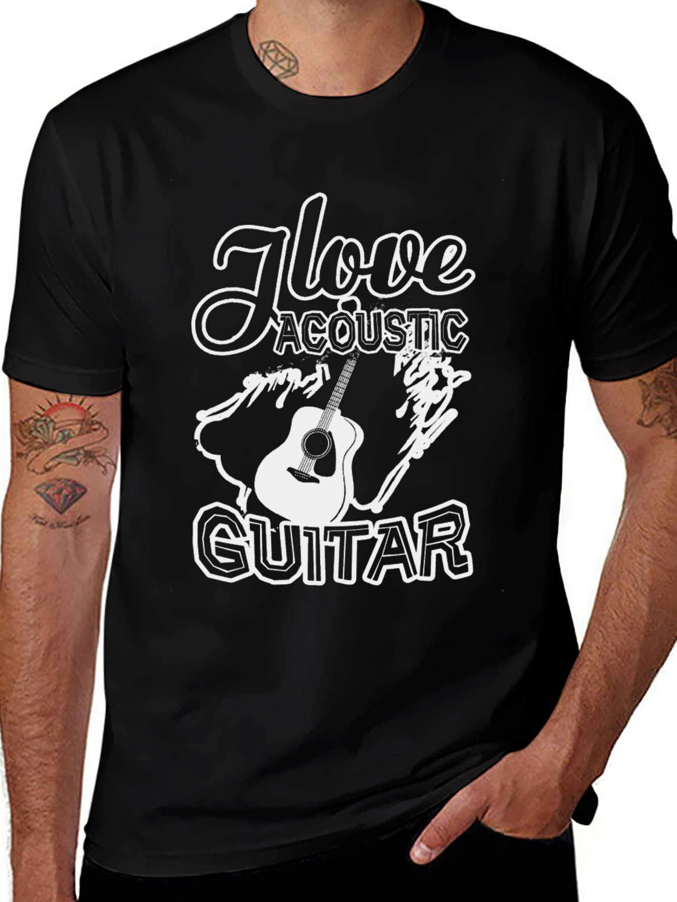I Love Acoustic Guitar Black T-Shirt