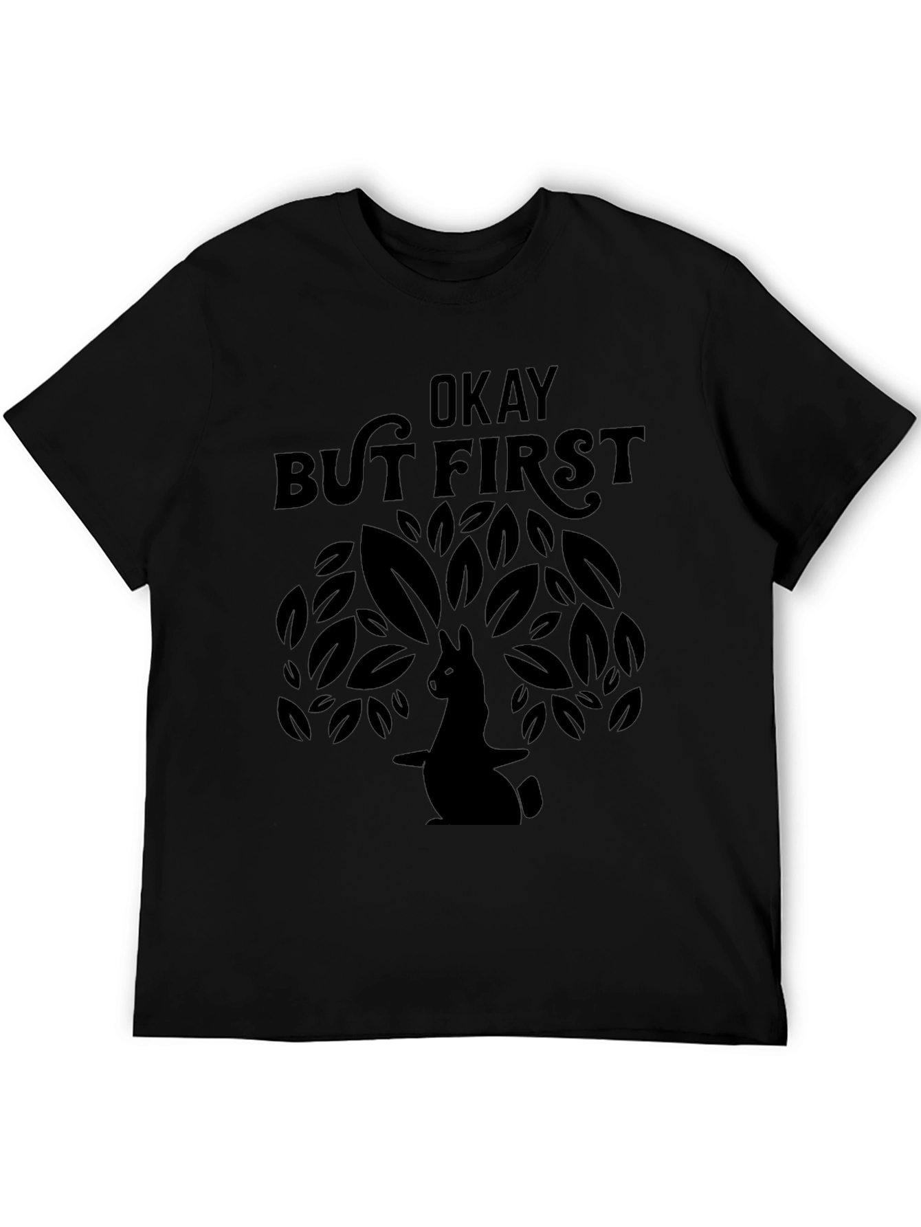 Okay But First Rabbit Tree Graphic Tee - Black