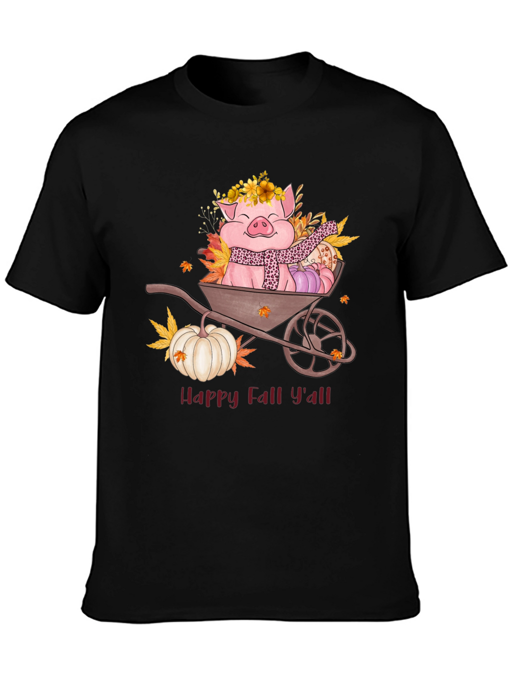 Happy Fall Yall Pig Wheelbarrow Graphic Tee
