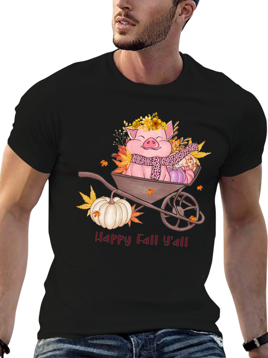 Happy Fall Yall Pig Wheelbarrow Graphic Tee
