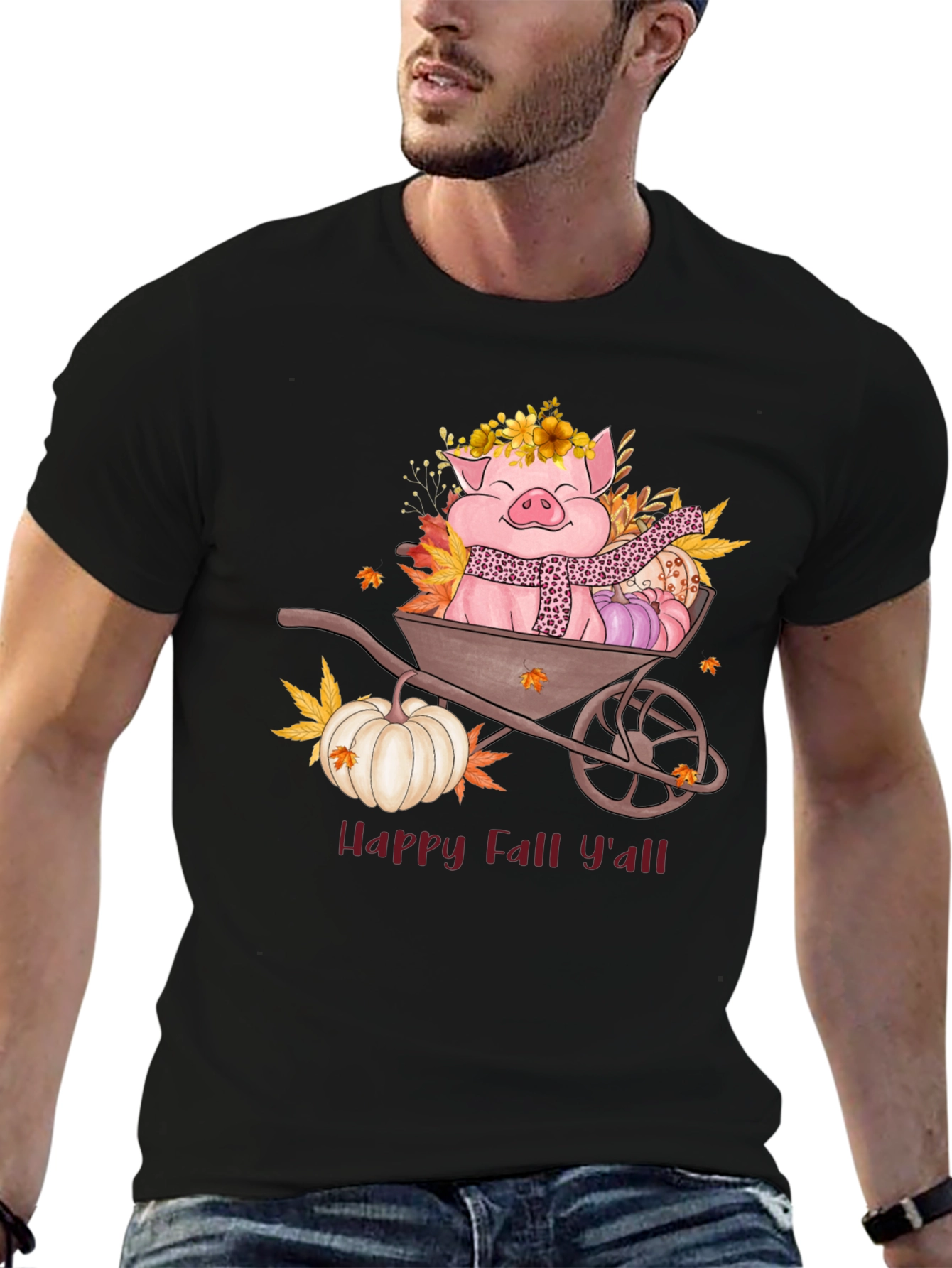 Happy Fall Yall Pig Wheelbarrow Graphic Tee