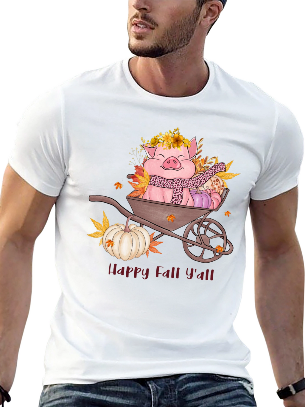 Happy Fall Yall Pig Wheelbarrow Graphic Tee