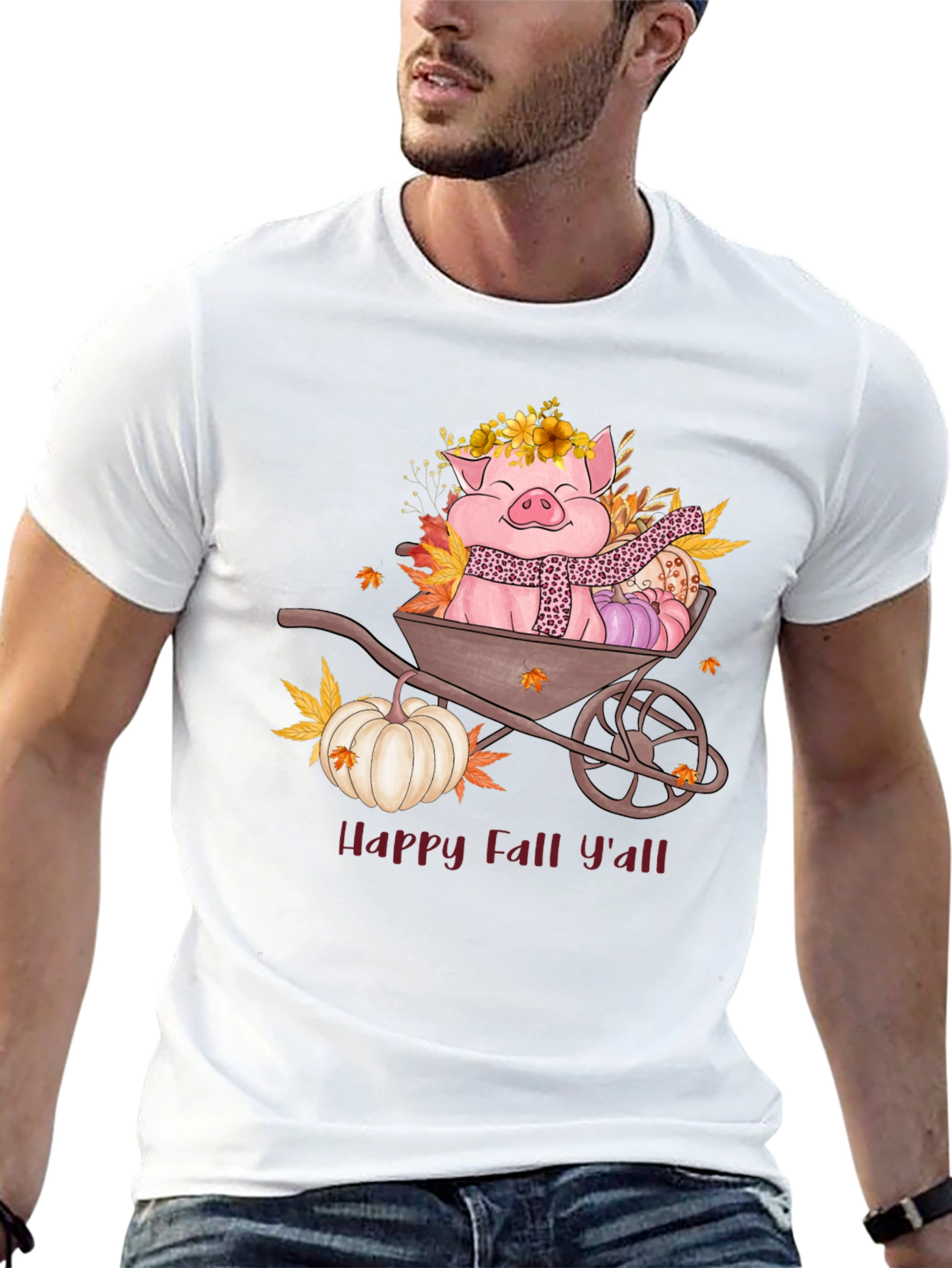 Happy Fall Yall Pig Wheelbarrow Graphic Tee