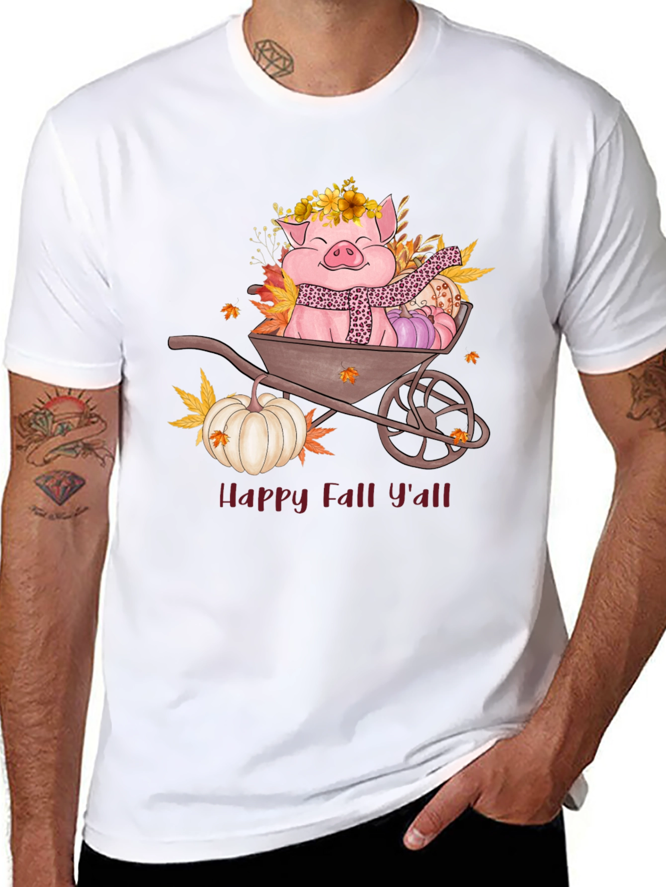 Happy Fall Yall Pig Wheelbarrow Graphic Tee