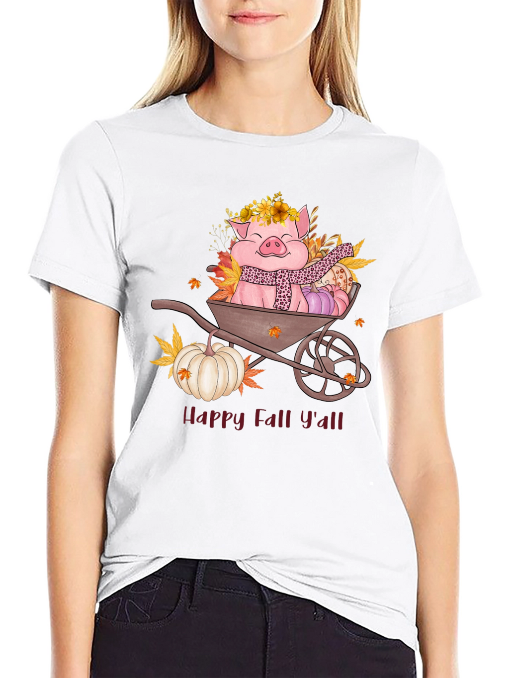 Happy Fall Yall Pig Wheelbarrow Graphic Tee