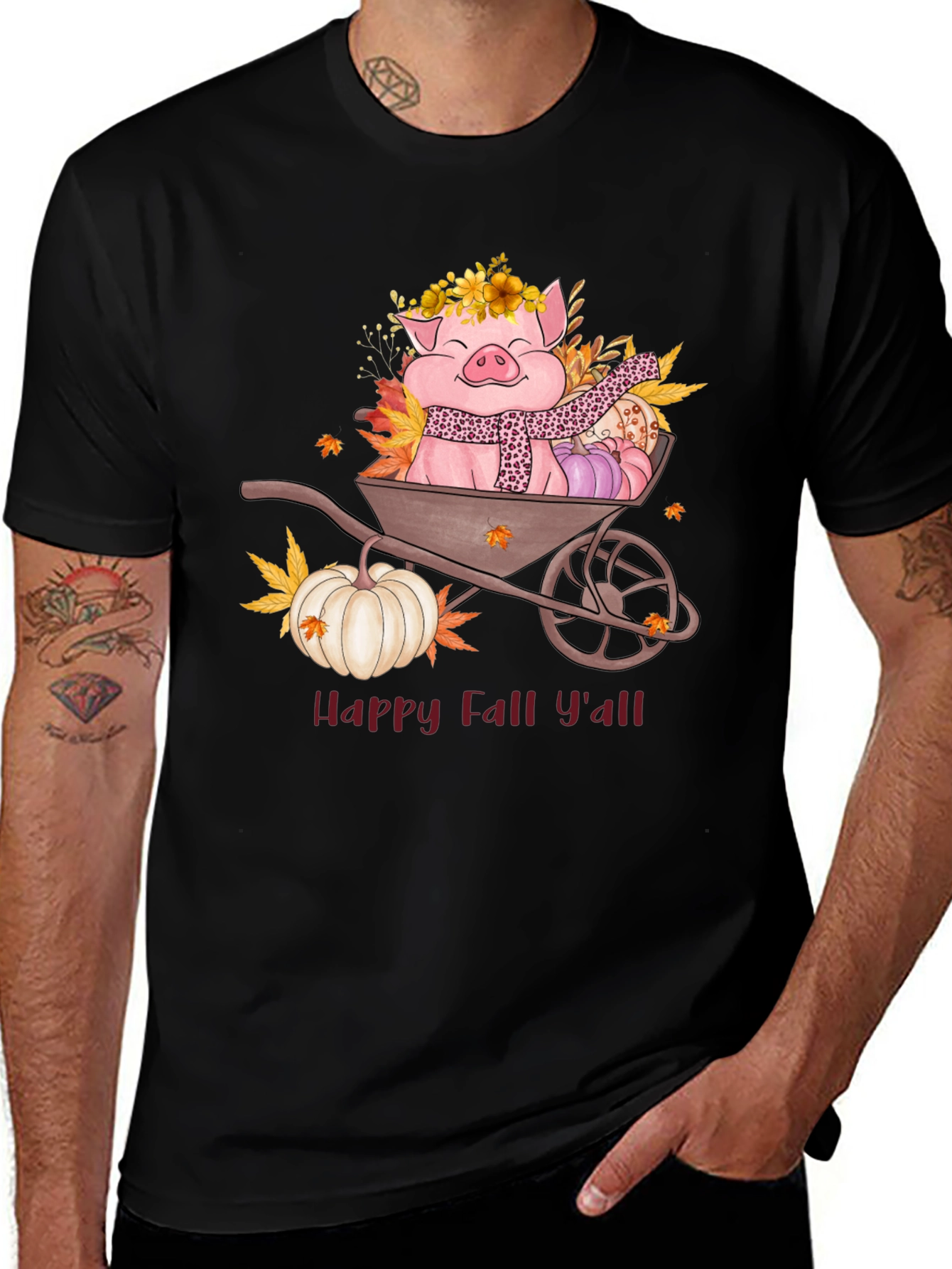Happy Fall Yall Pig Wheelbarrow Graphic Tee