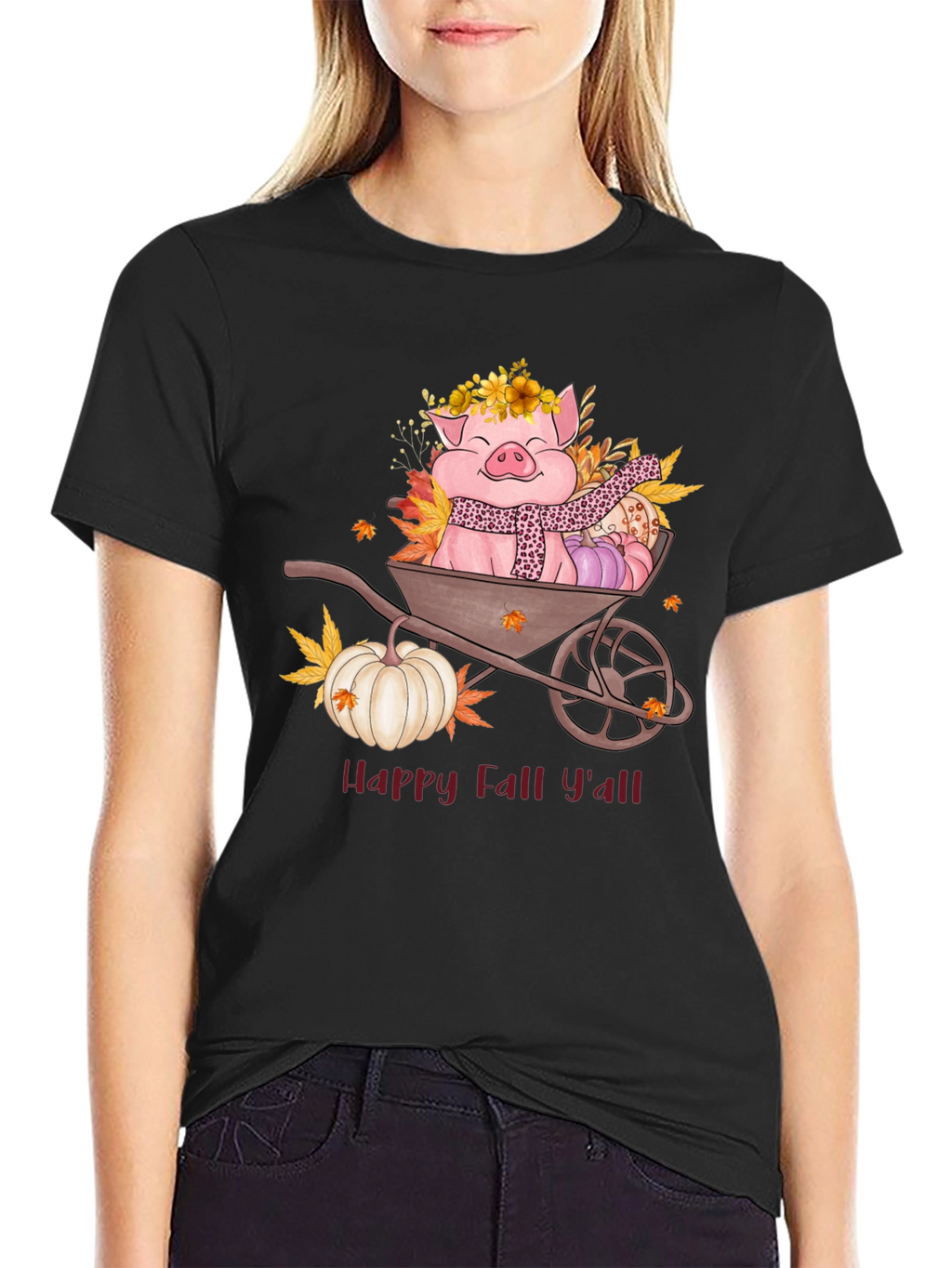 Happy Fall Yall Pig Wheelbarrow Graphic Tee