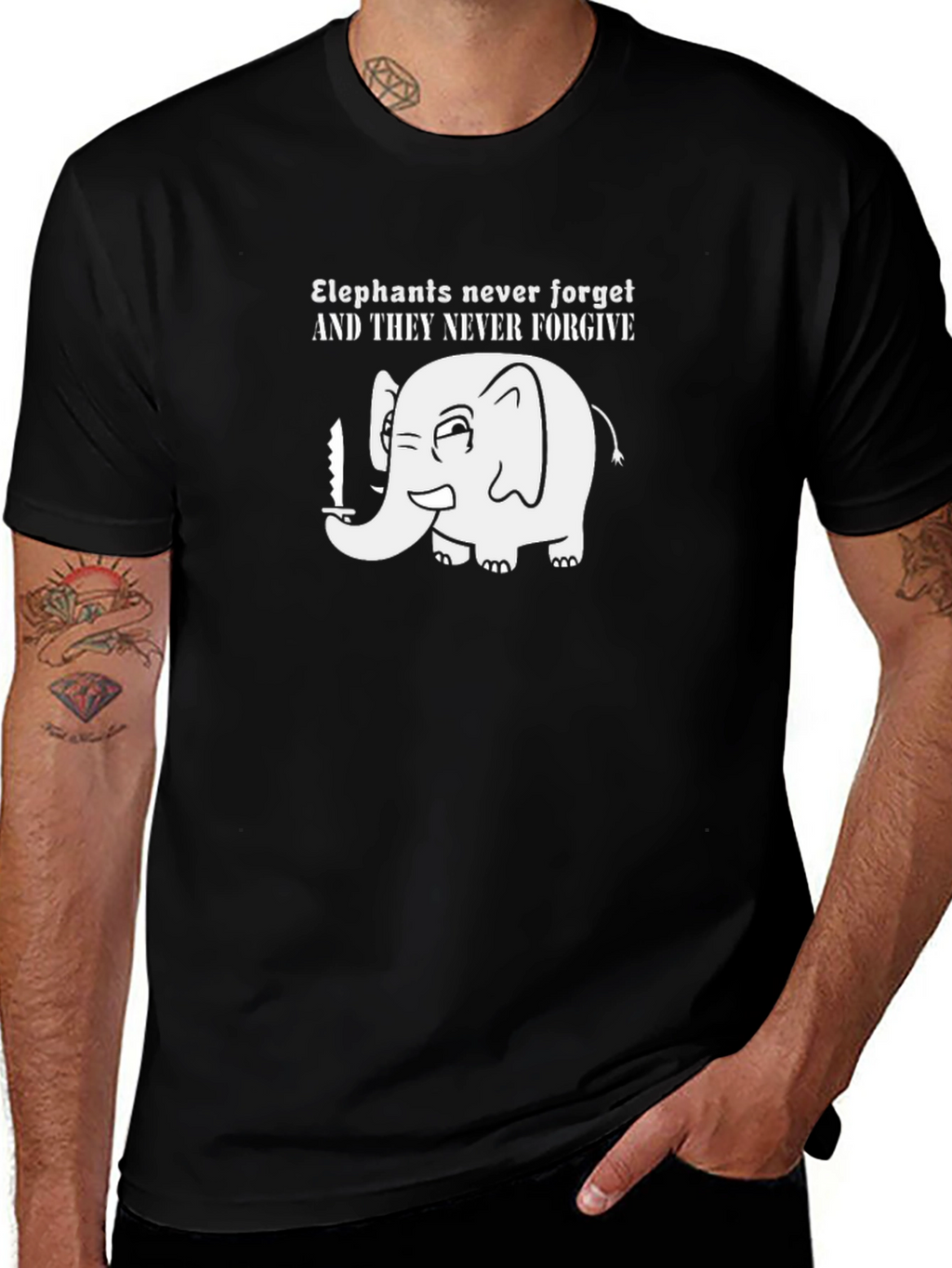 Elephant Never Forget Black T-Shirt