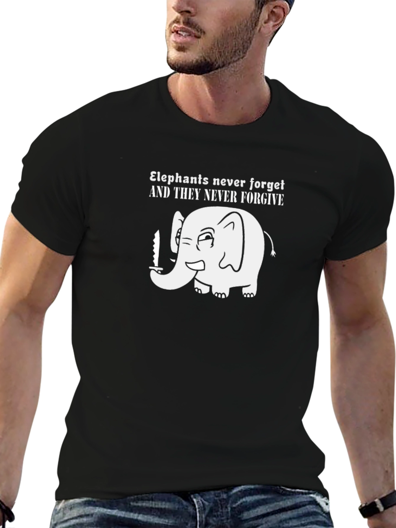 Elephant Never Forget Black T-Shirt