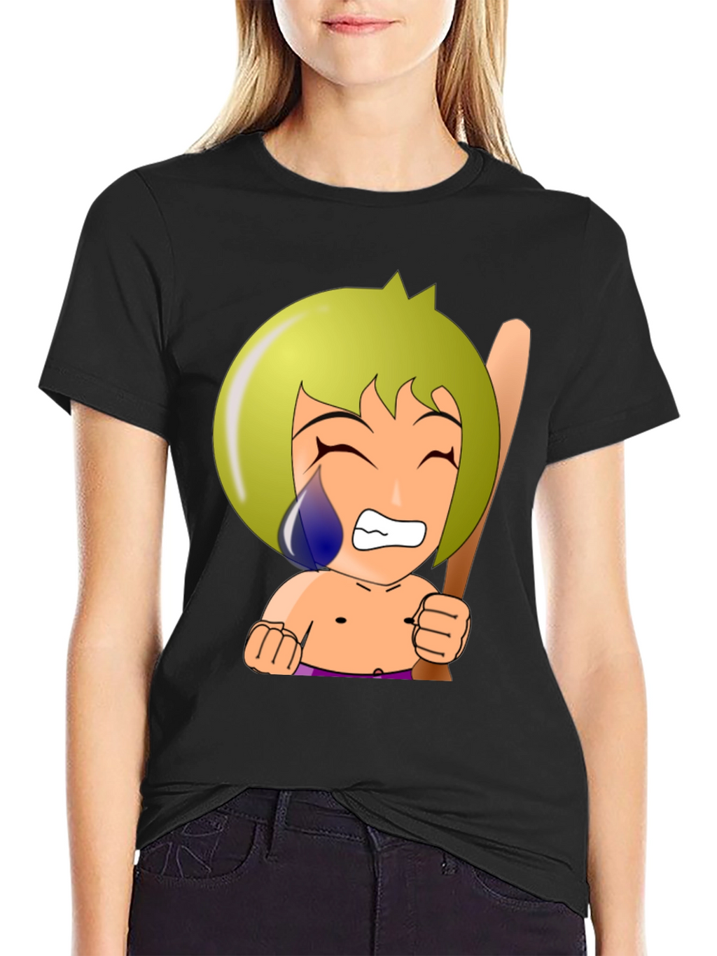 Cartoon Warrior Graphic Tee - Black