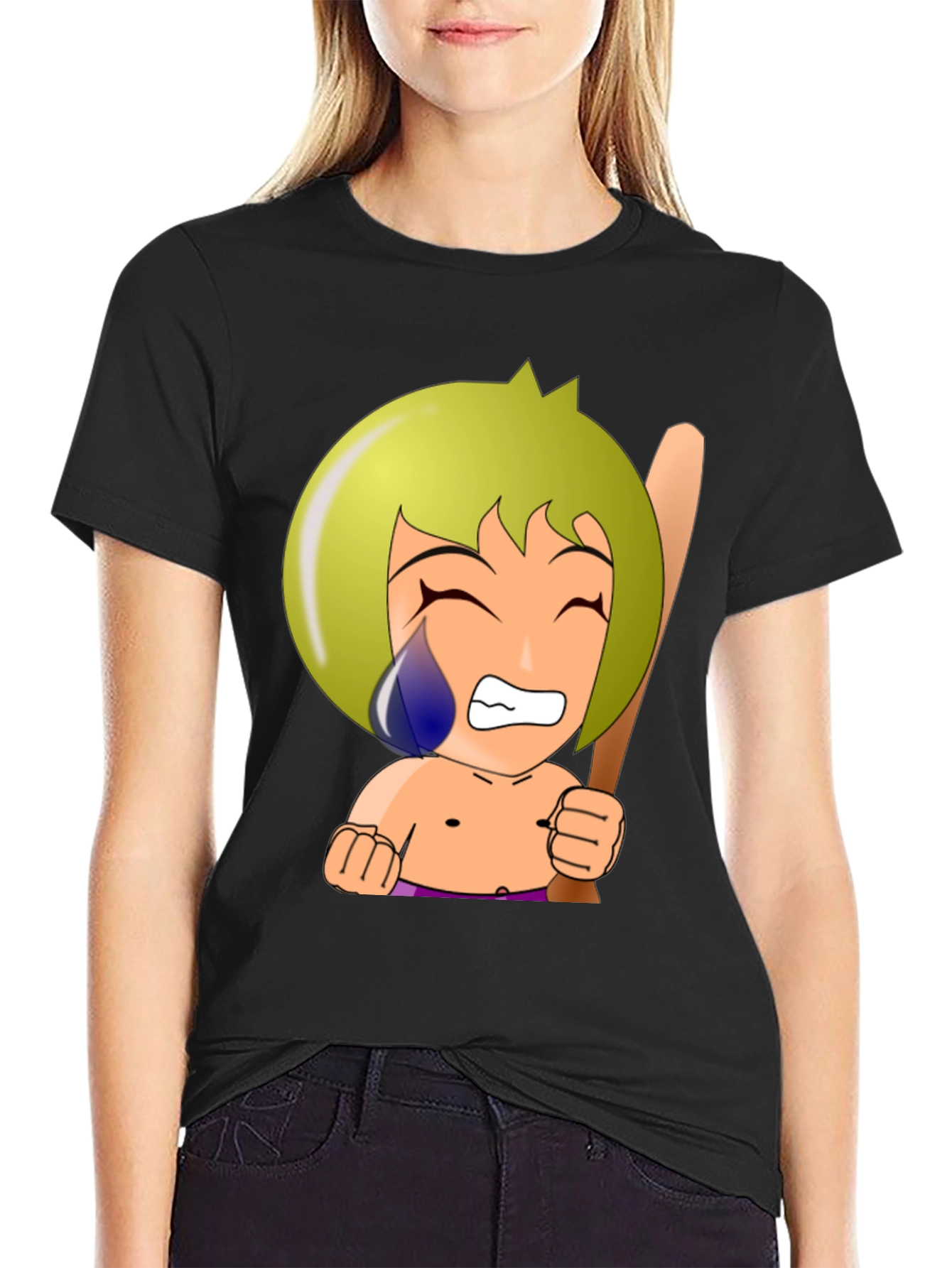 Cartoon Warrior Graphic Tee - Black