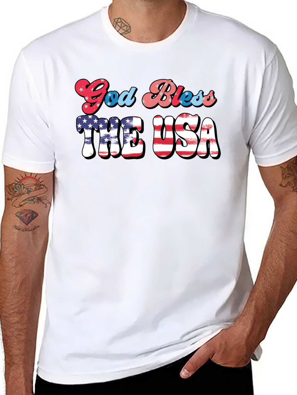 God Bless USA Patriotic Graphic T-Shirt