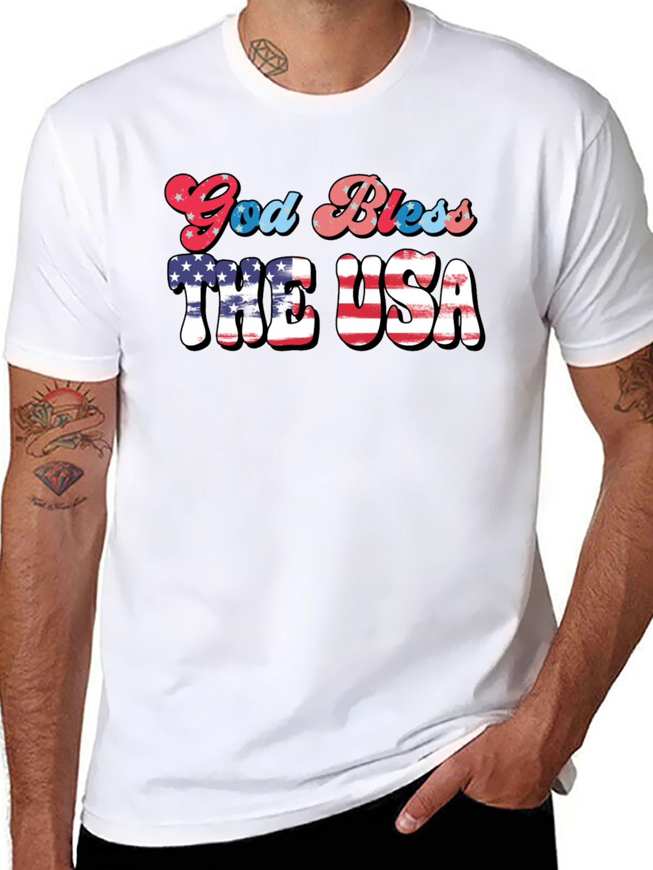 God Bless USA Patriotic Graphic T-Shirt