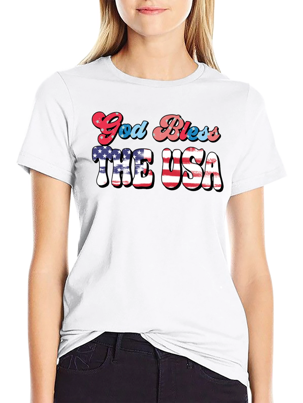 God Bless USA Patriotic Graphic T-Shirt