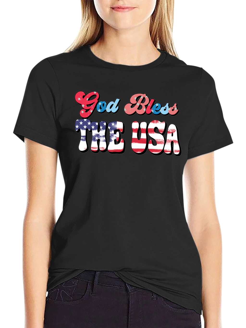 God Bless USA Patriotic Graphic T-Shirt
