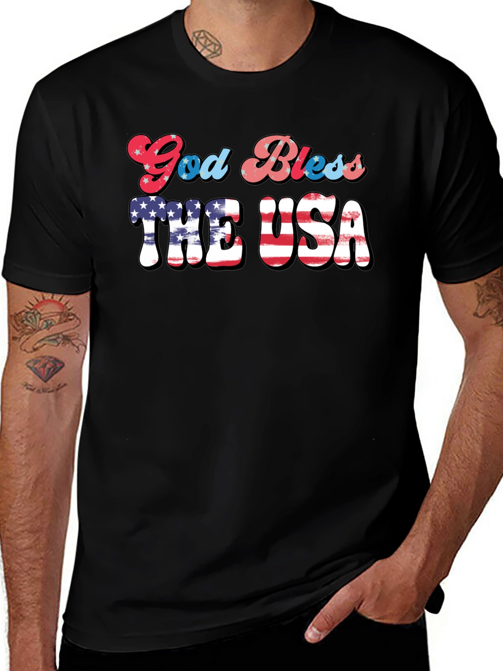 God Bless USA Patriotic Graphic T-Shirt
