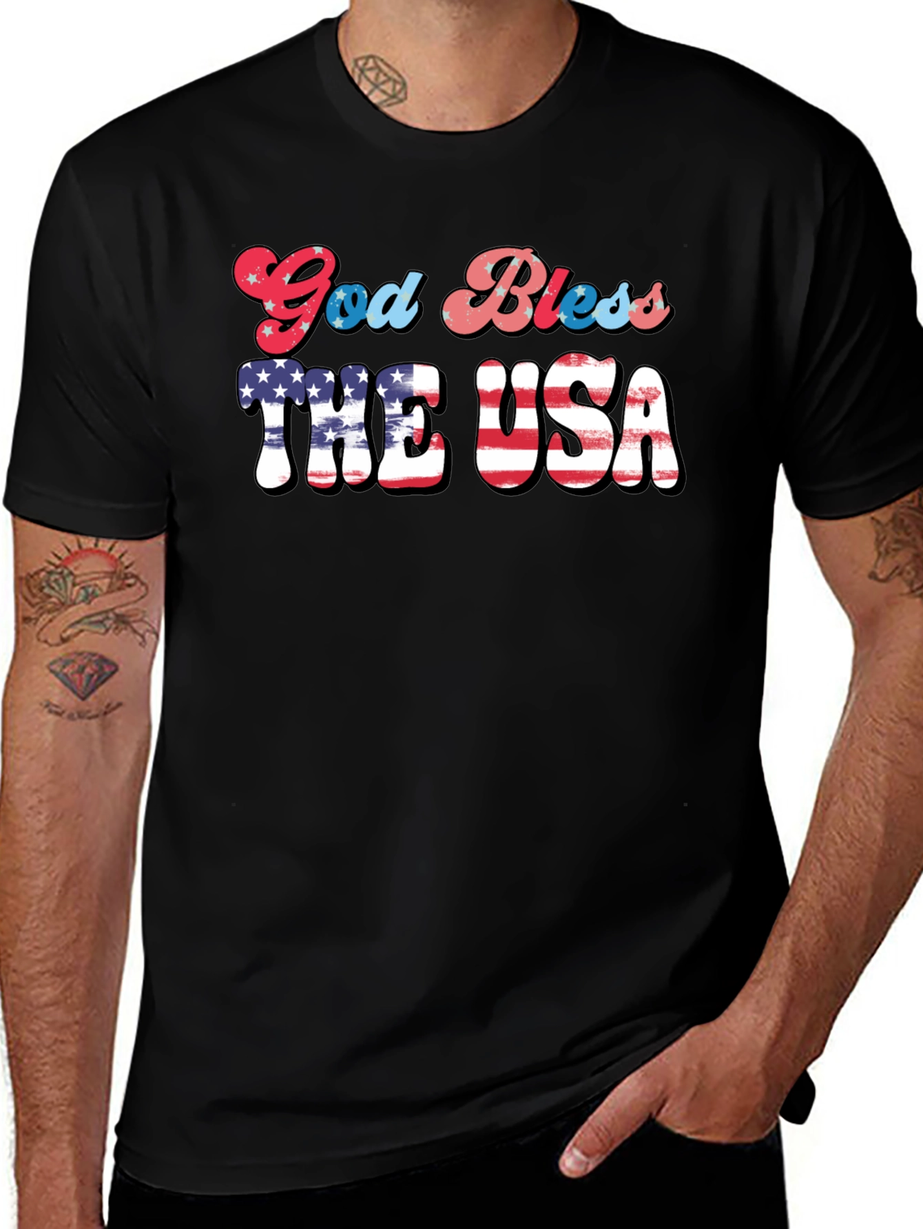 God Bless USA Patriotic Graphic T-Shirt