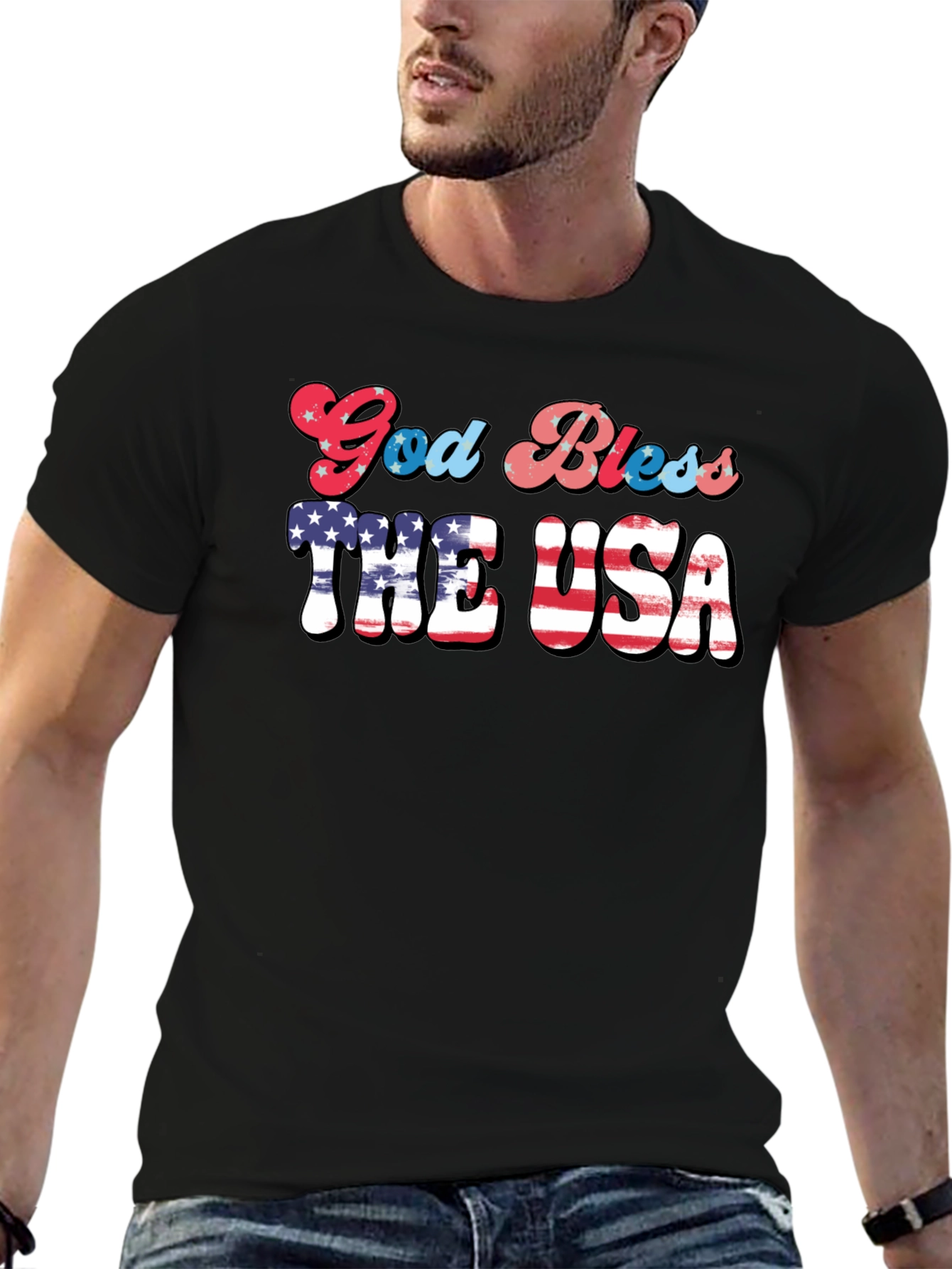 God Bless USA Patriotic Graphic T-Shirt
