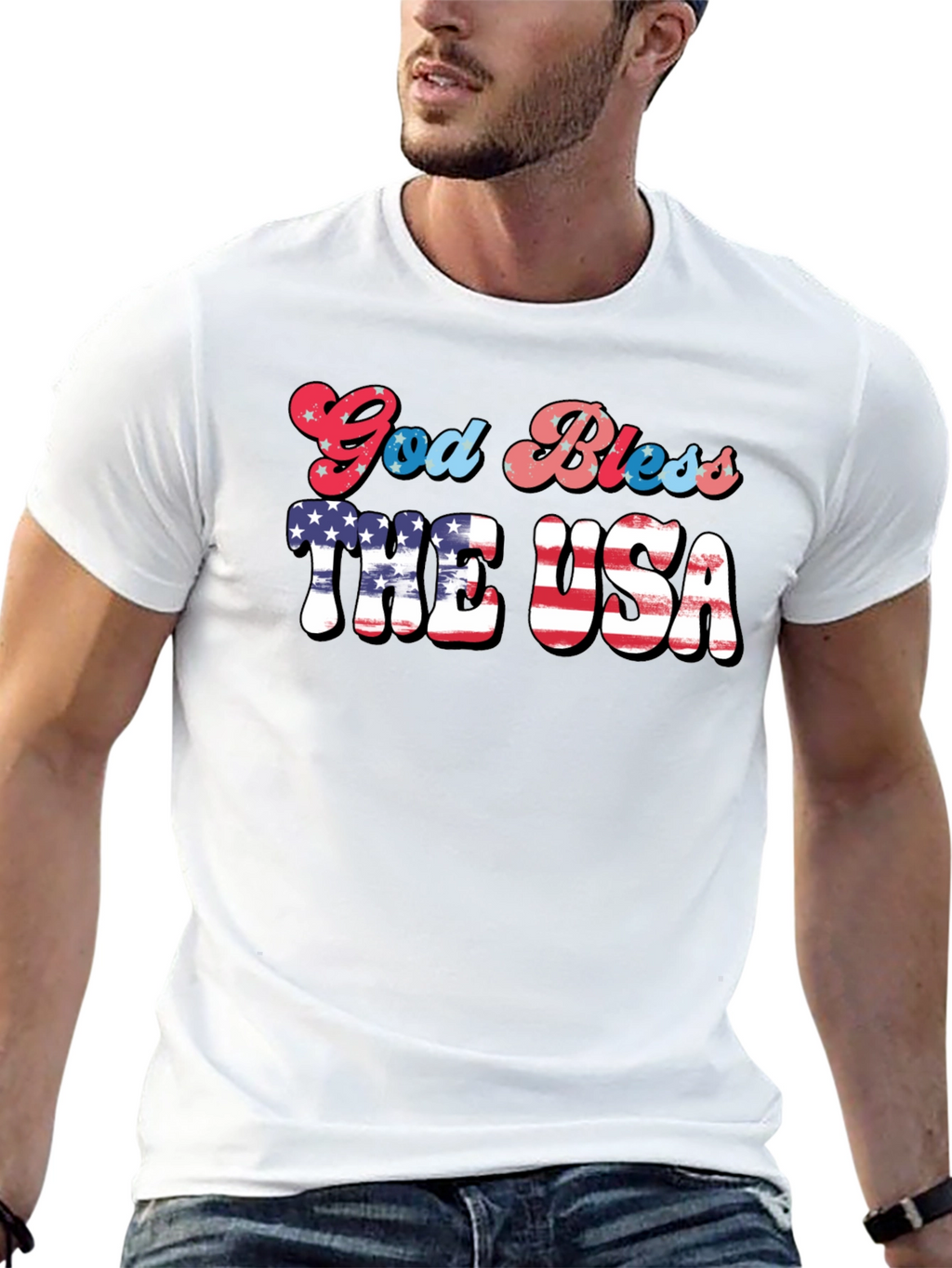 God Bless USA Patriotic Graphic T-Shirt