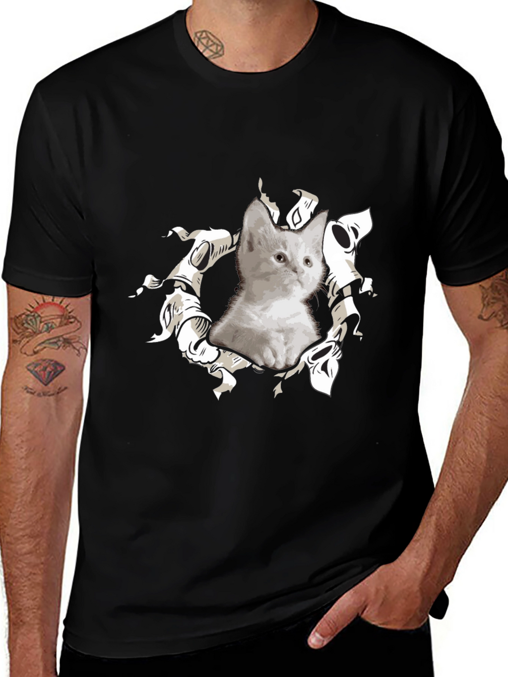 Cute Kitten Graphic Black T-Shirt