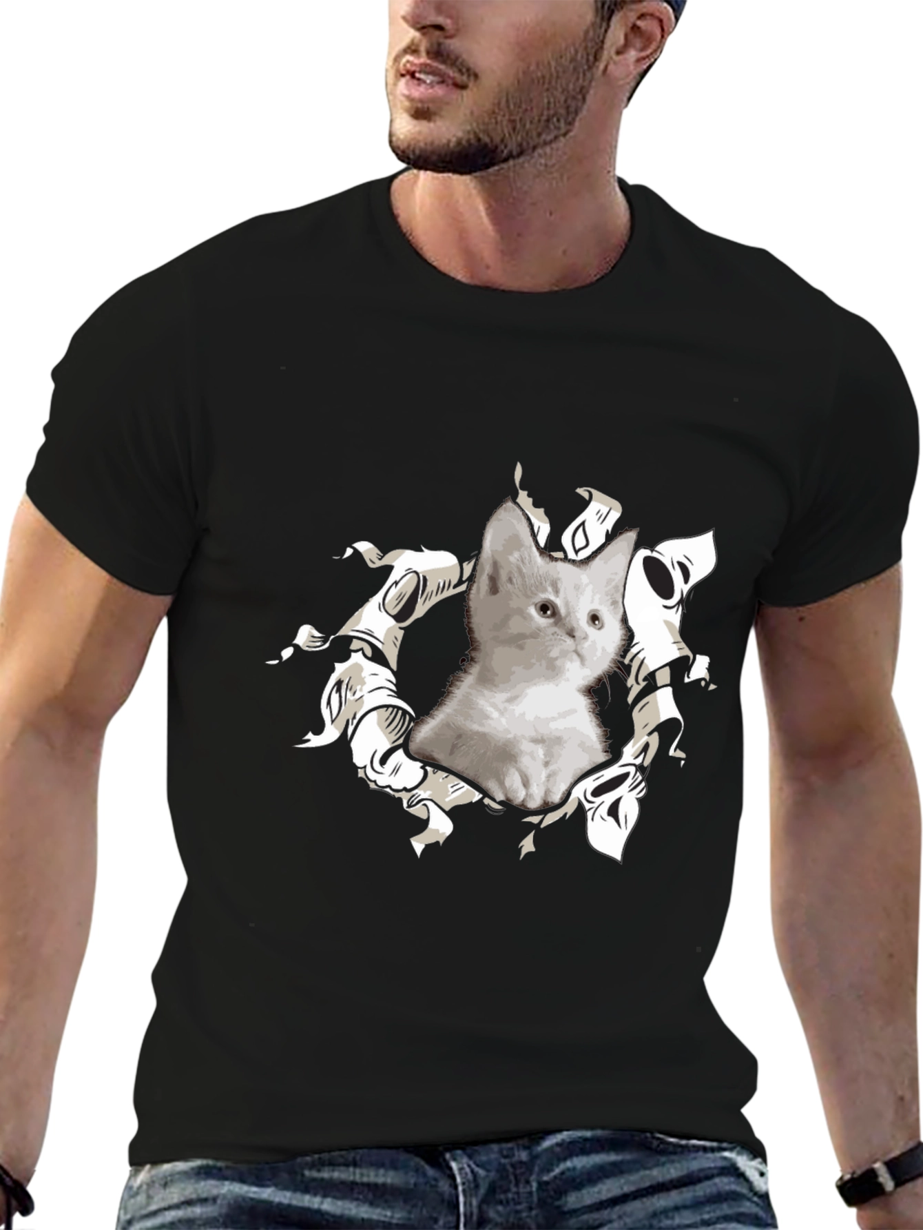 Cute Kitten Graphic Black T-Shirt