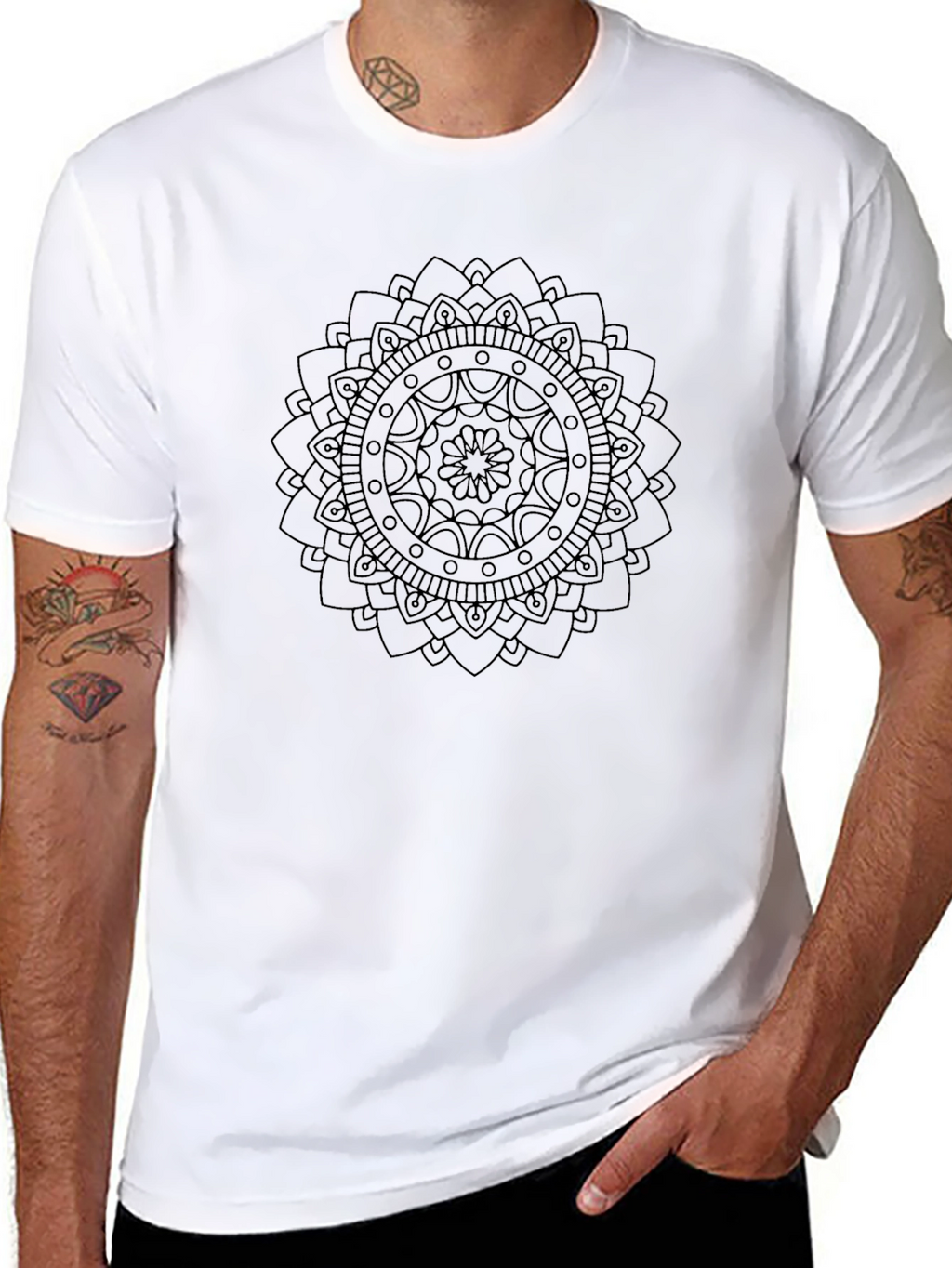 Black Mandala Graphic Tee - Casual Style