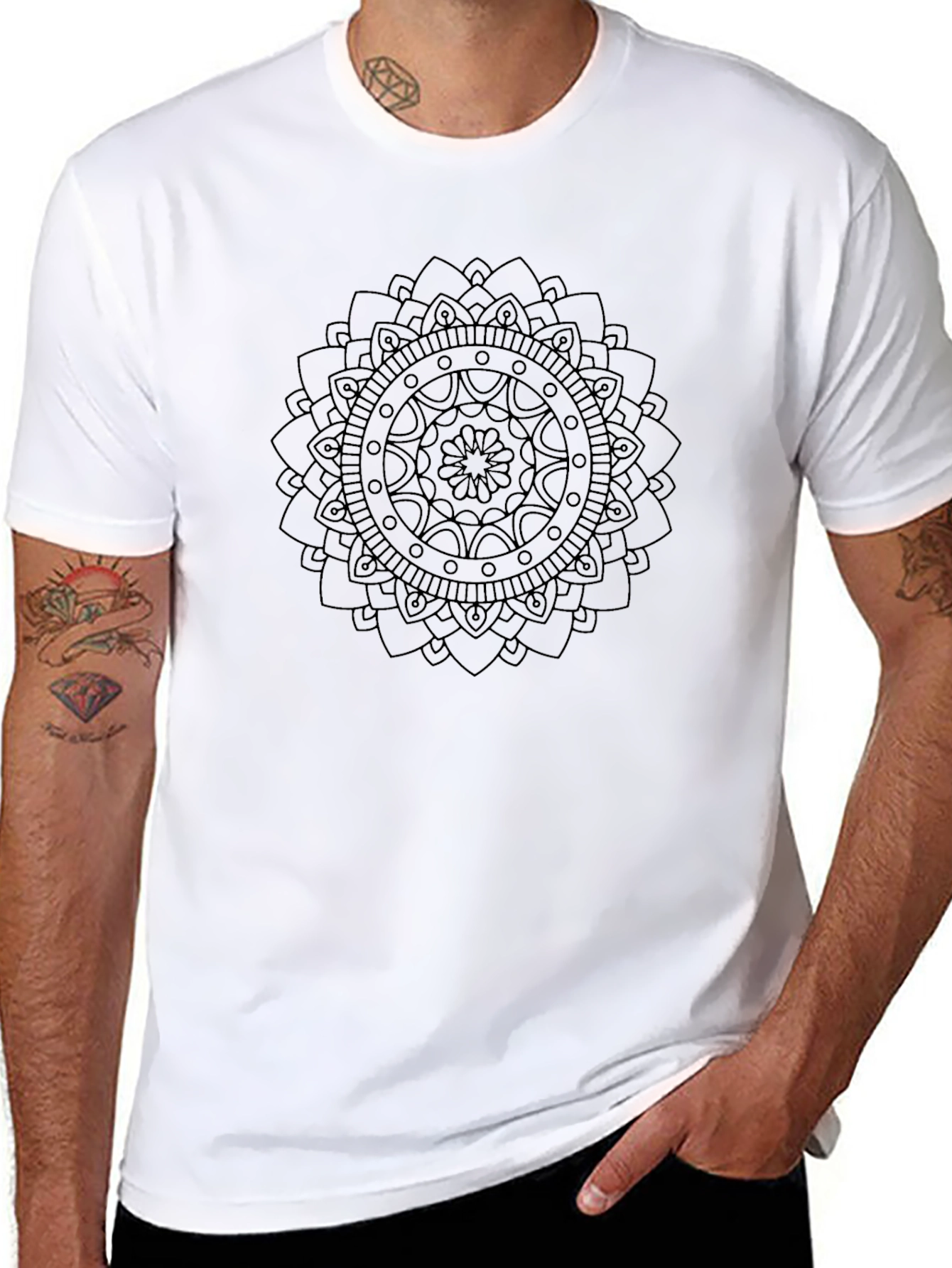Black Mandala Graphic Tee - Casual Style