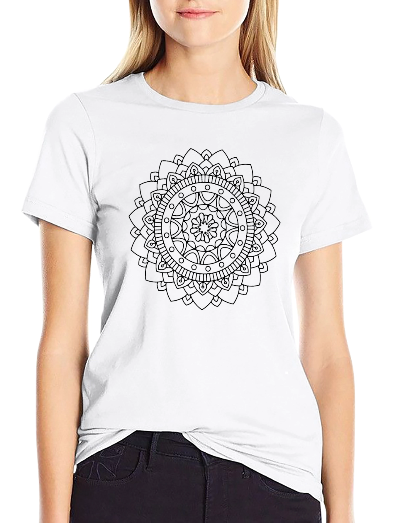 Black Mandala Graphic Tee - Casual Style