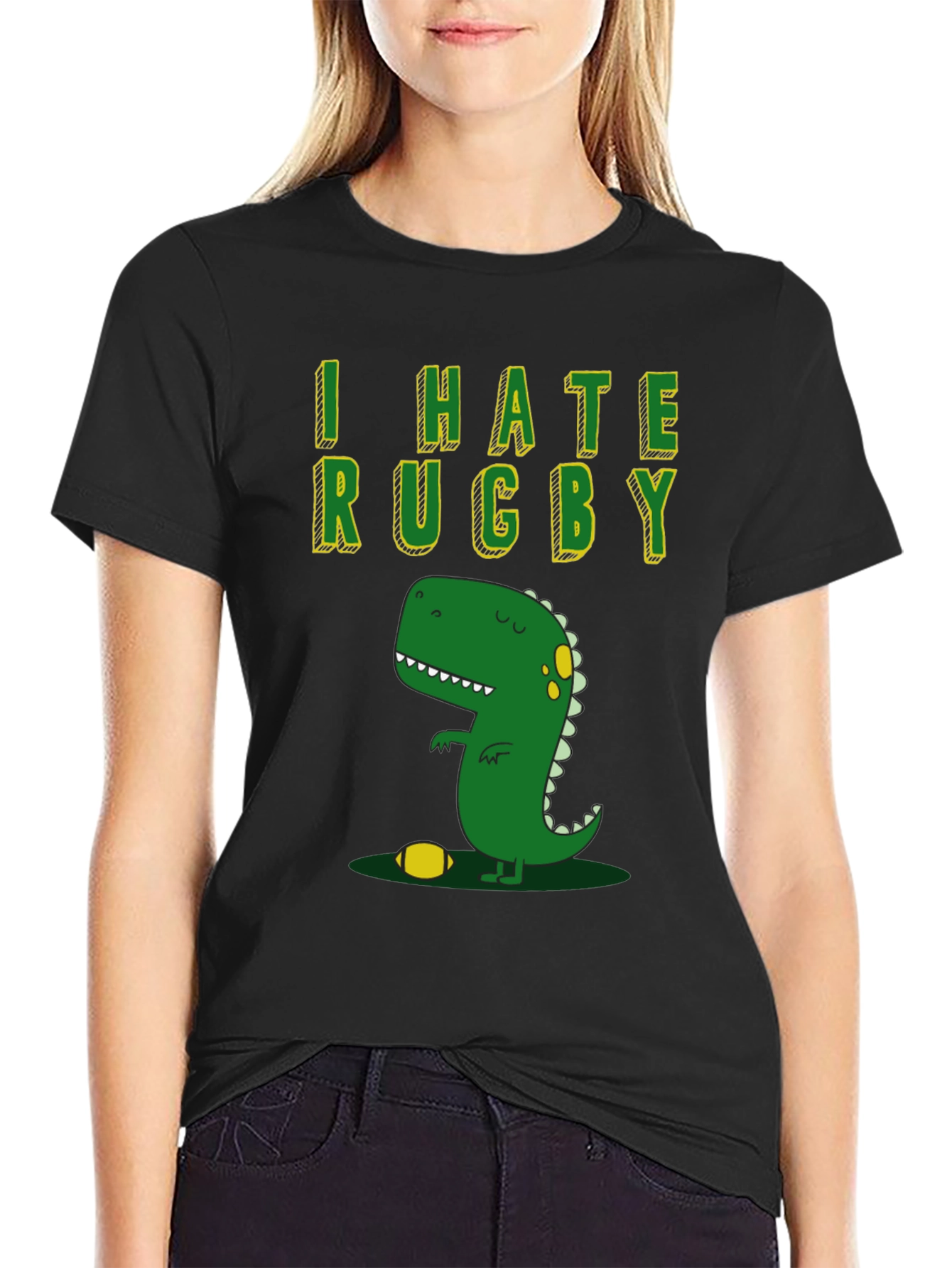 I Hate Rugby T-Shirt - Dinosaur Design