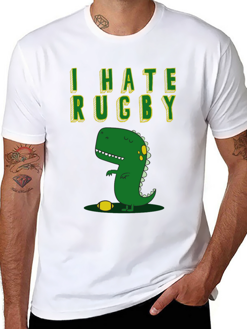 I Hate Rugby T-Shirt - Dinosaur Design