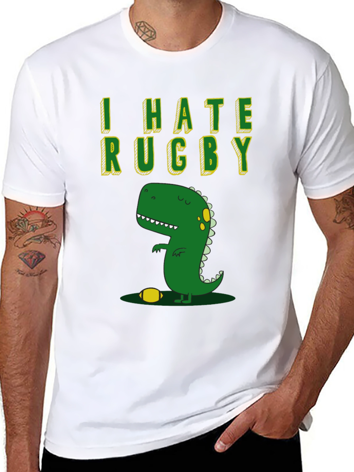 I Hate Rugby T-Shirt - Dinosaur Design