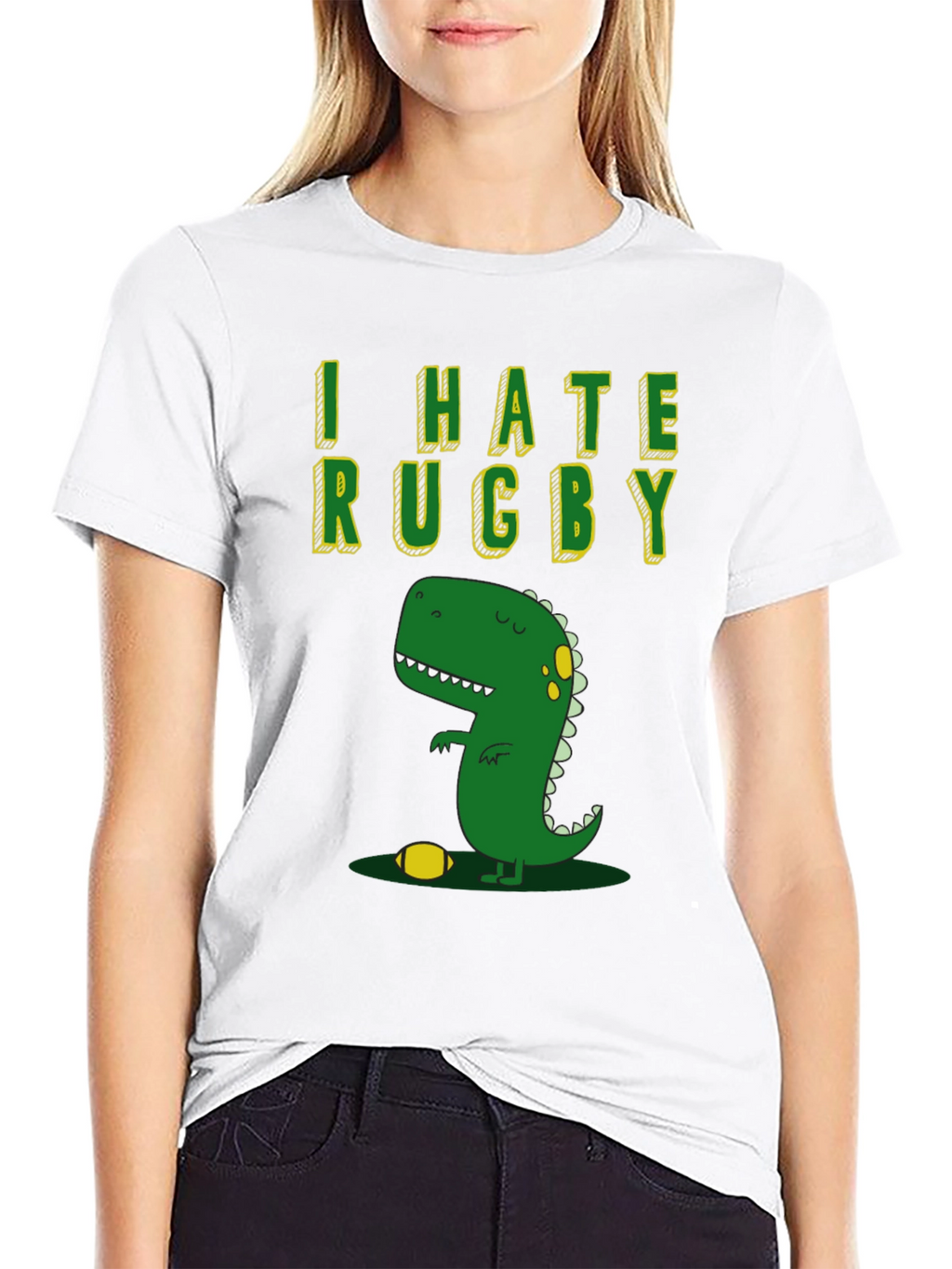I Hate Rugby T-Shirt - Dinosaur Design