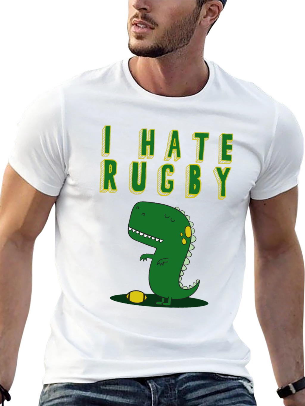 I Hate Rugby T-Shirt - Dinosaur Design