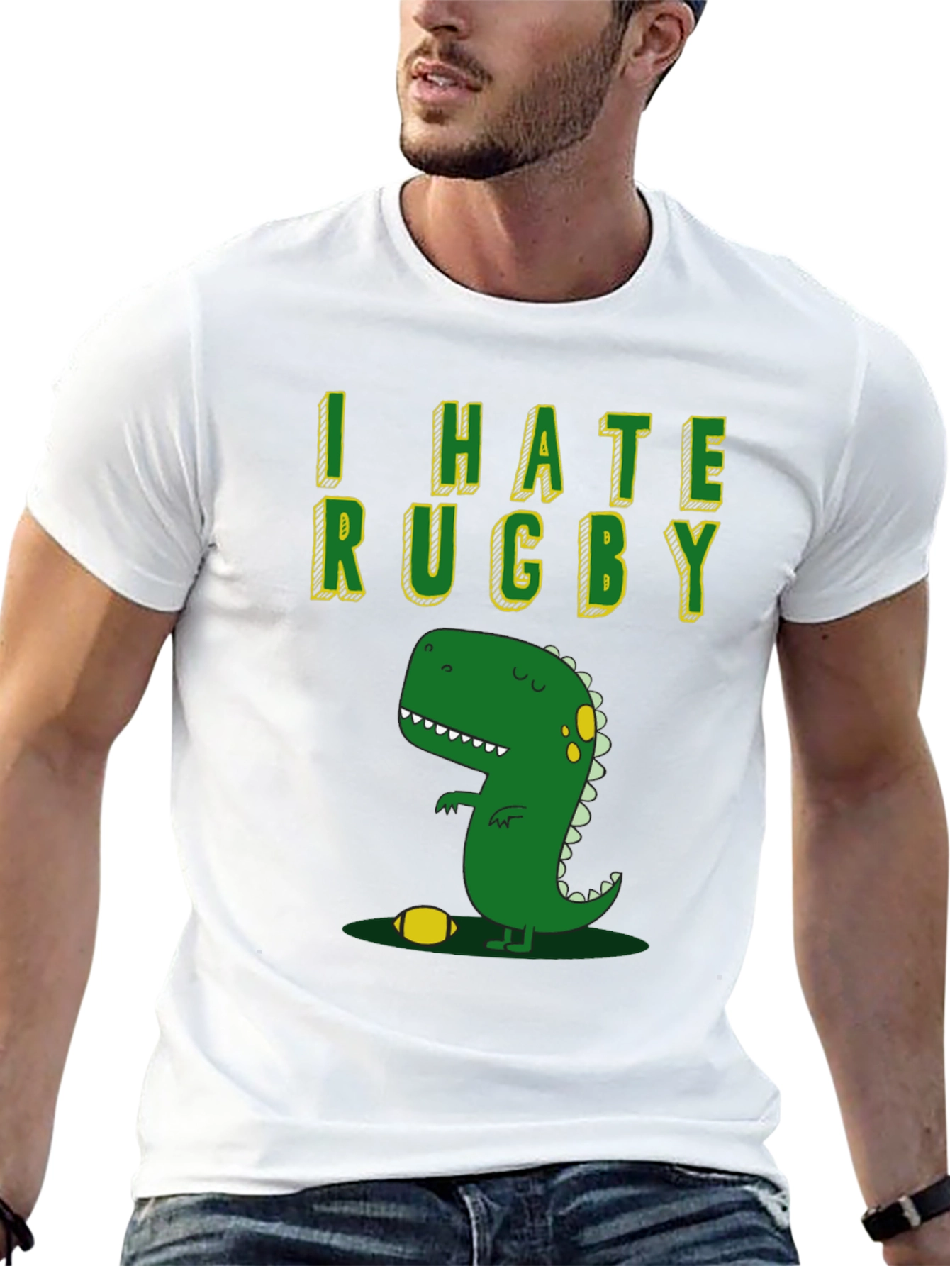 I Hate Rugby T-Shirt - Dinosaur Design