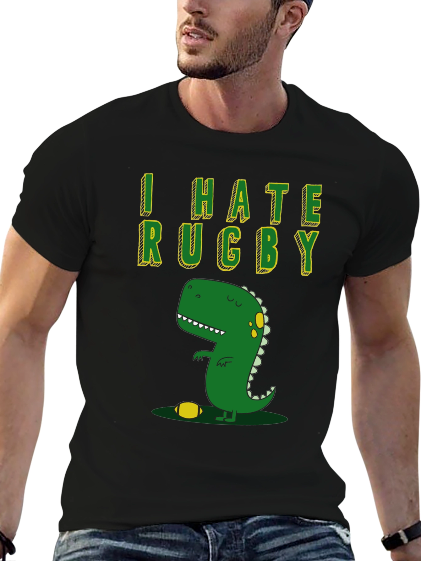 I Hate Rugby T-Shirt - Dinosaur Design