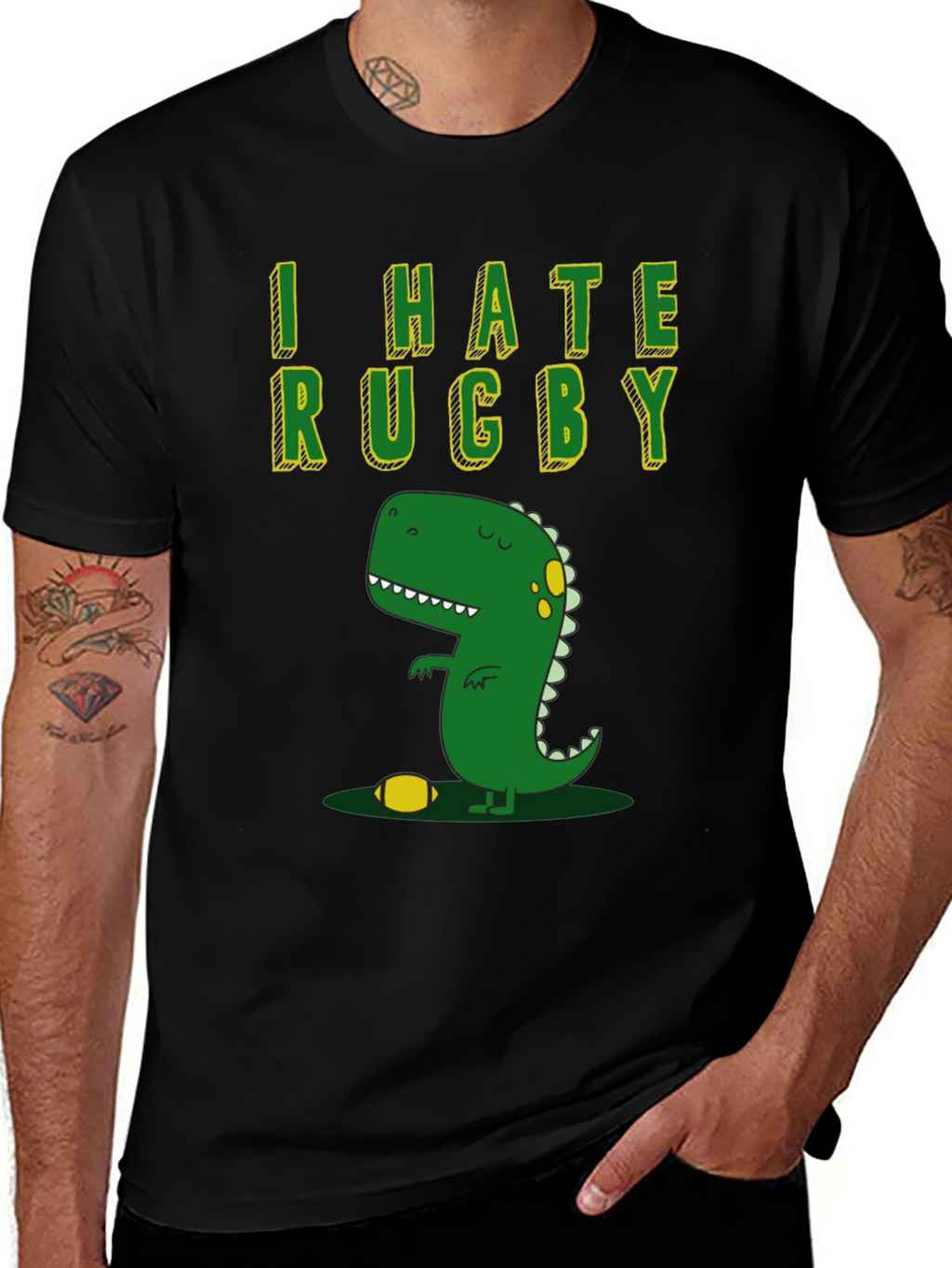 I Hate Rugby T-Shirt - Dinosaur Design