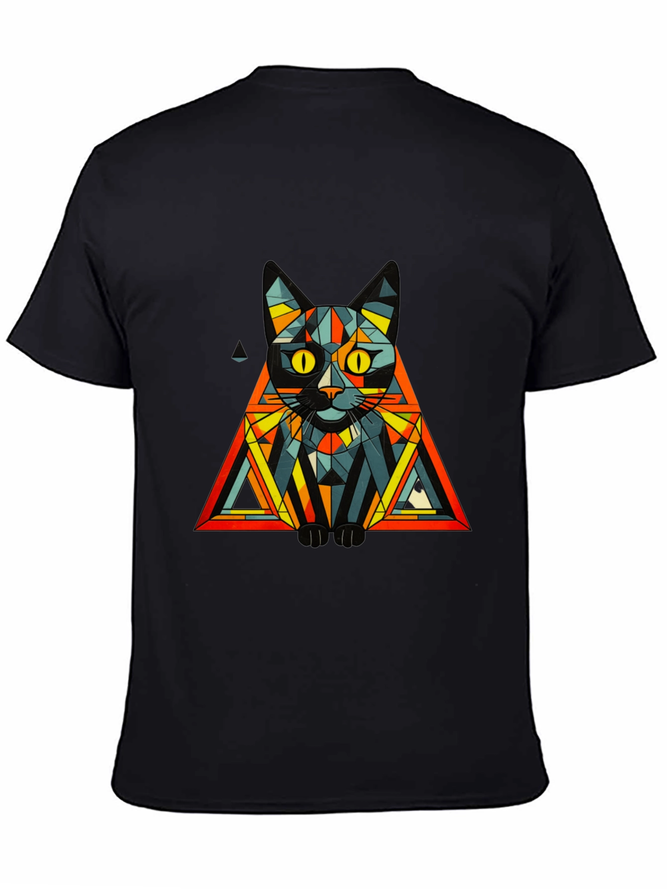 Geometric Cat Graphic Tee - Modern Artistic Design