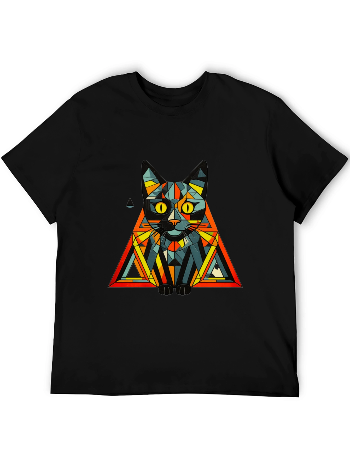 Geometric Cat Graphic Tee - Modern Artistic Design