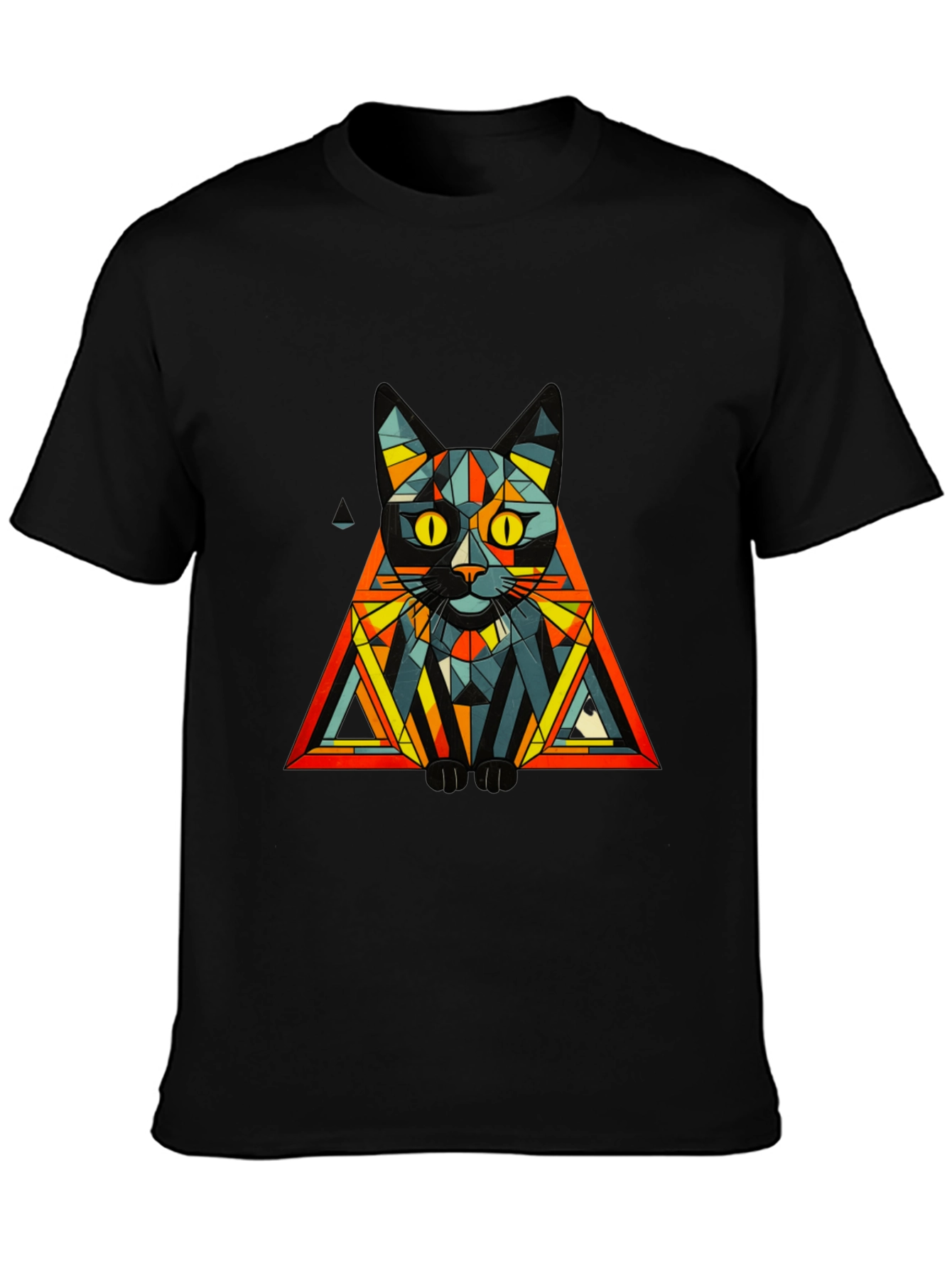 Geometric Cat Graphic Tee - Modern Artistic Design