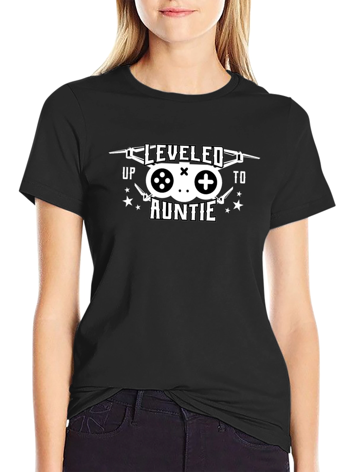 Leveled Up to Auntie T-Shirt - Gamer Aunt Gift