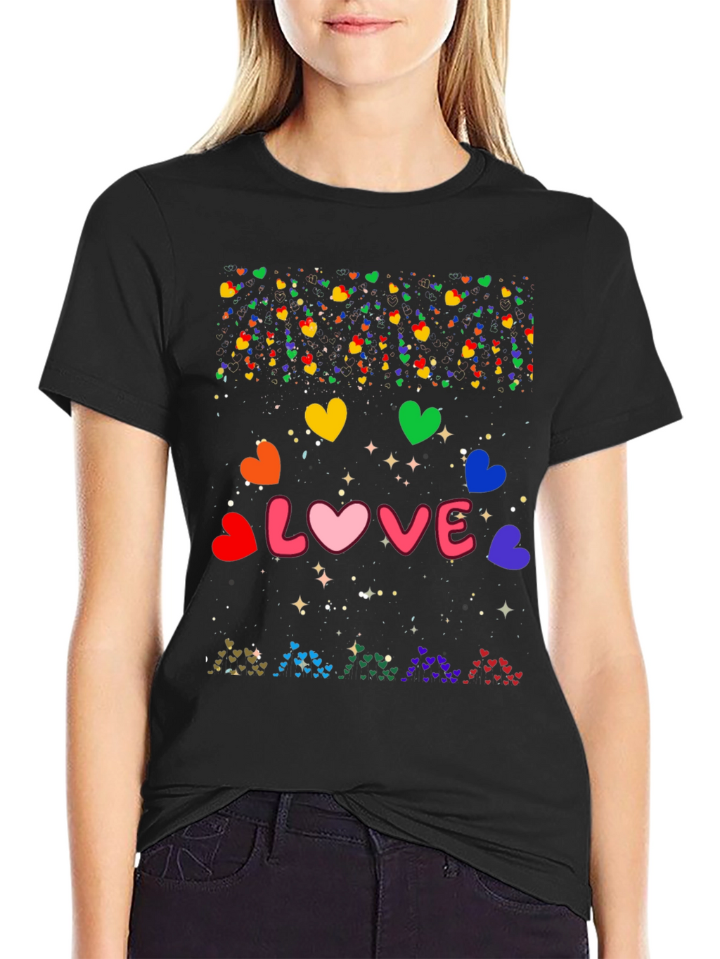 Love Hearts Graphic Tee - Black