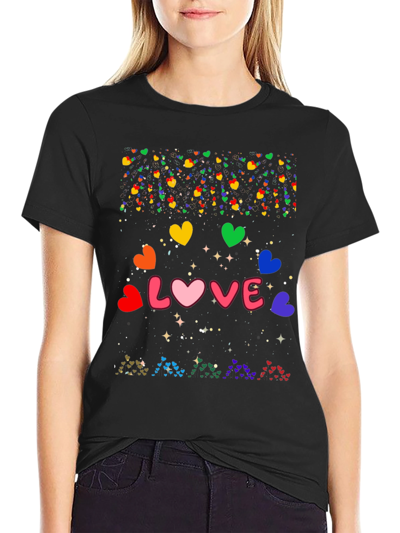 Love Hearts Graphic Tee - Black