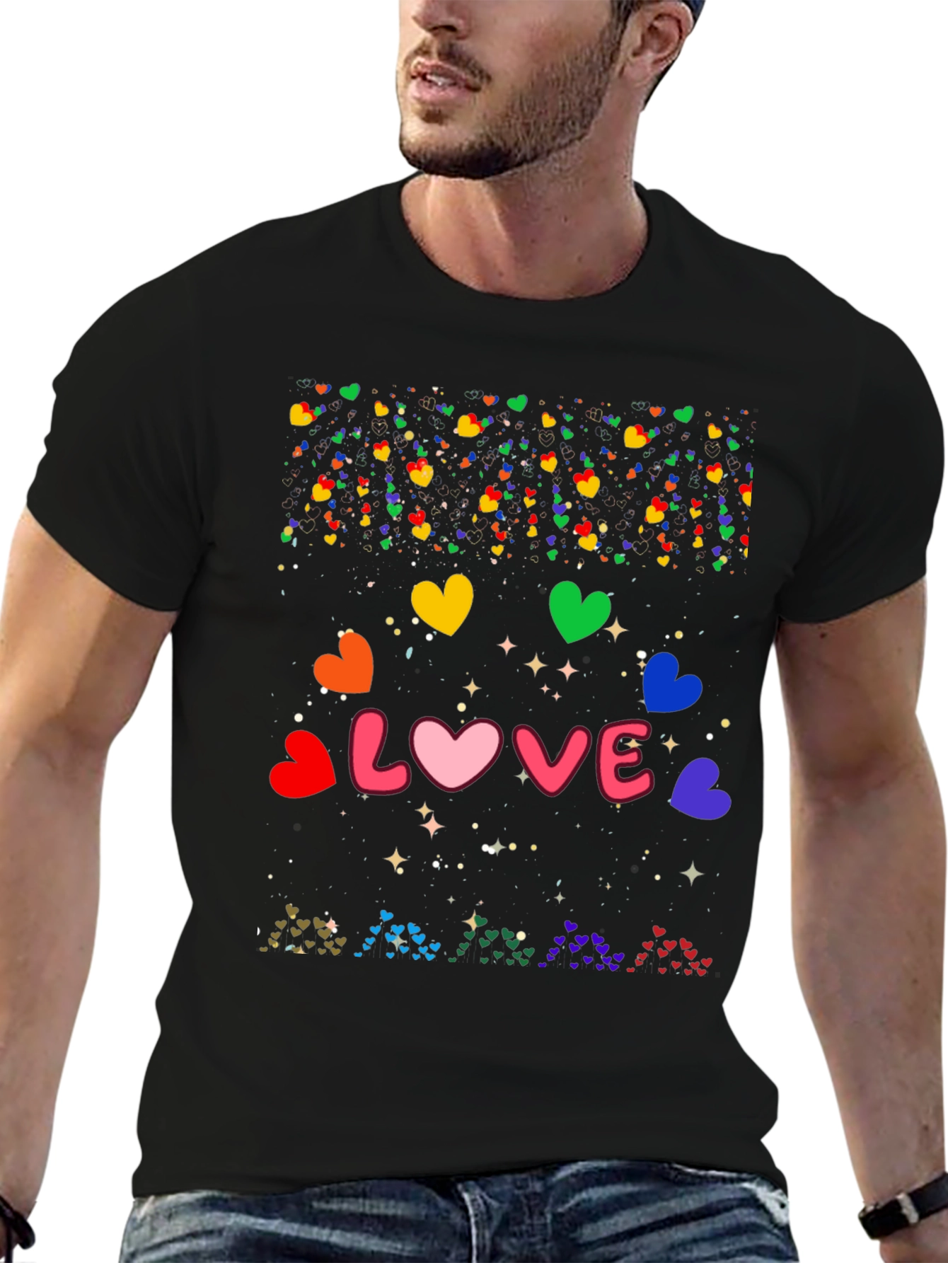 Love Hearts Graphic Tee - Black