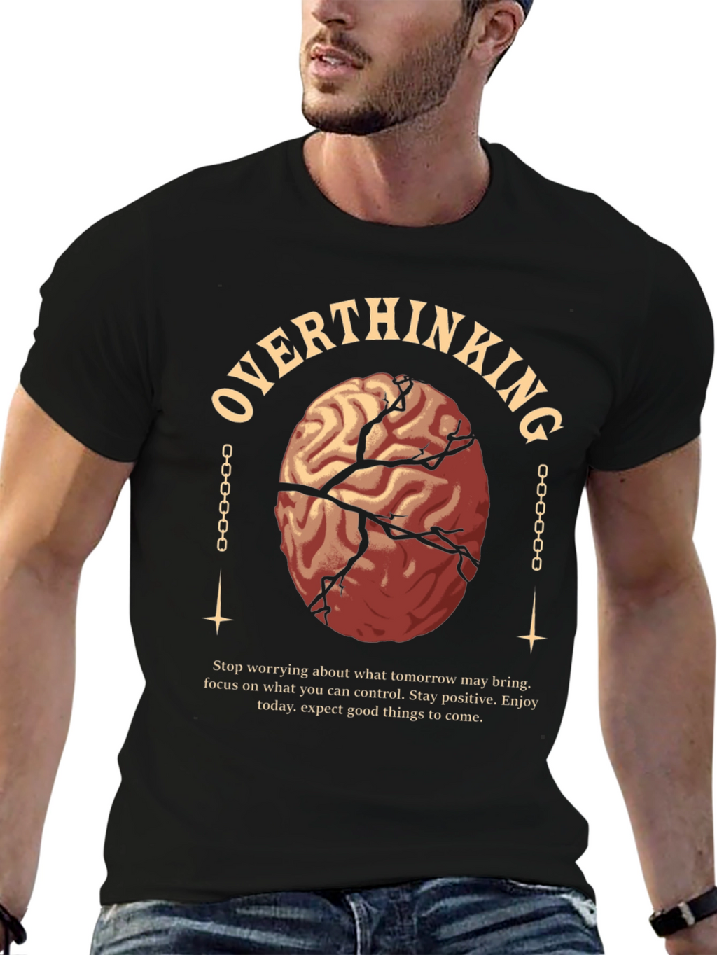 Overthinking Brain Graphic Tee - Black