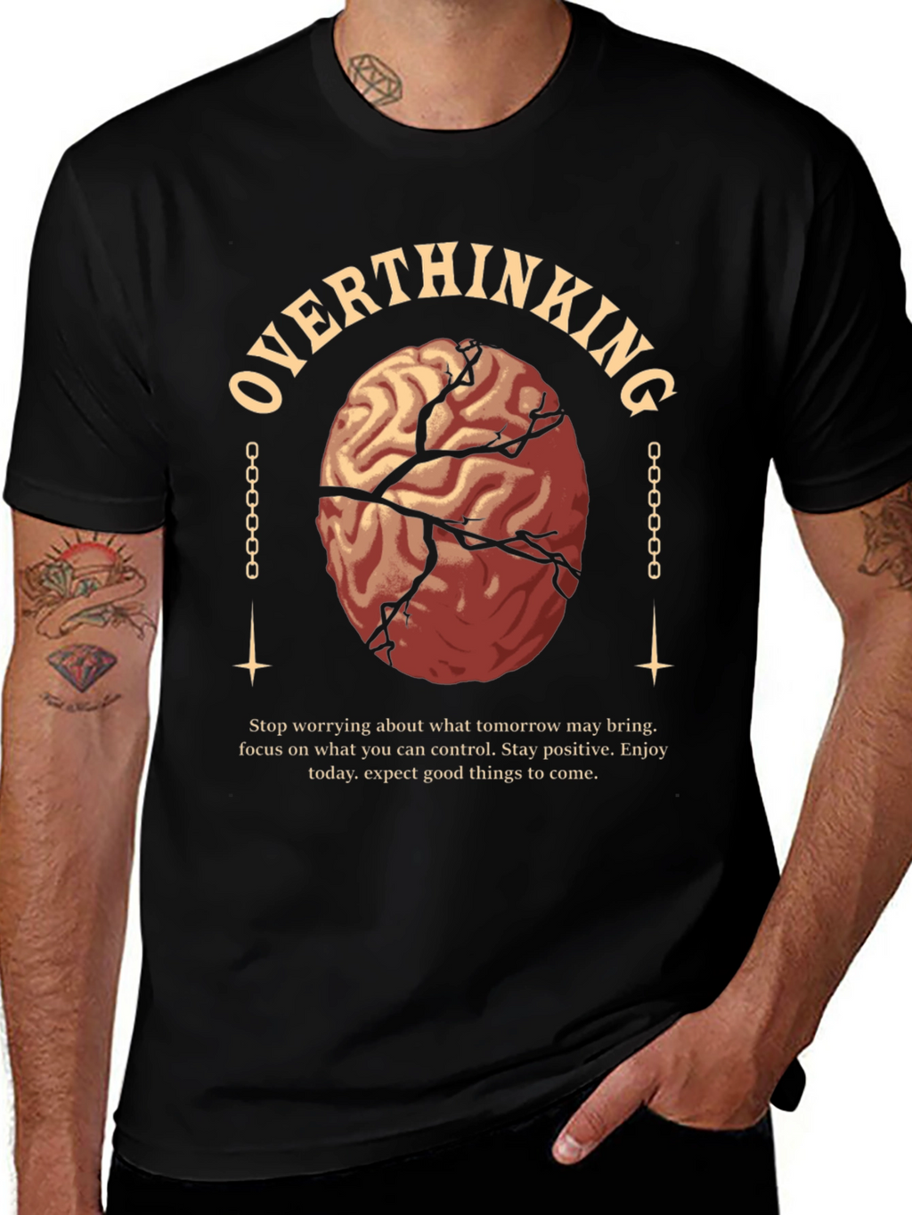 Overthinking Brain Graphic Tee - Black